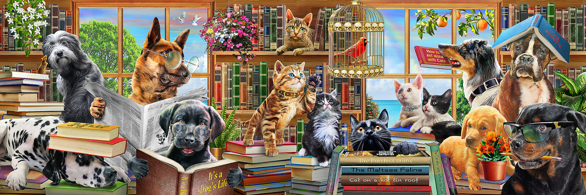 Bits and Pieces - 200 Large Piece Jigsaw Puzzle - Kitten and Puppy - 200 PC Cat and Dog Jigsaw by Artist Adrian Chesterman