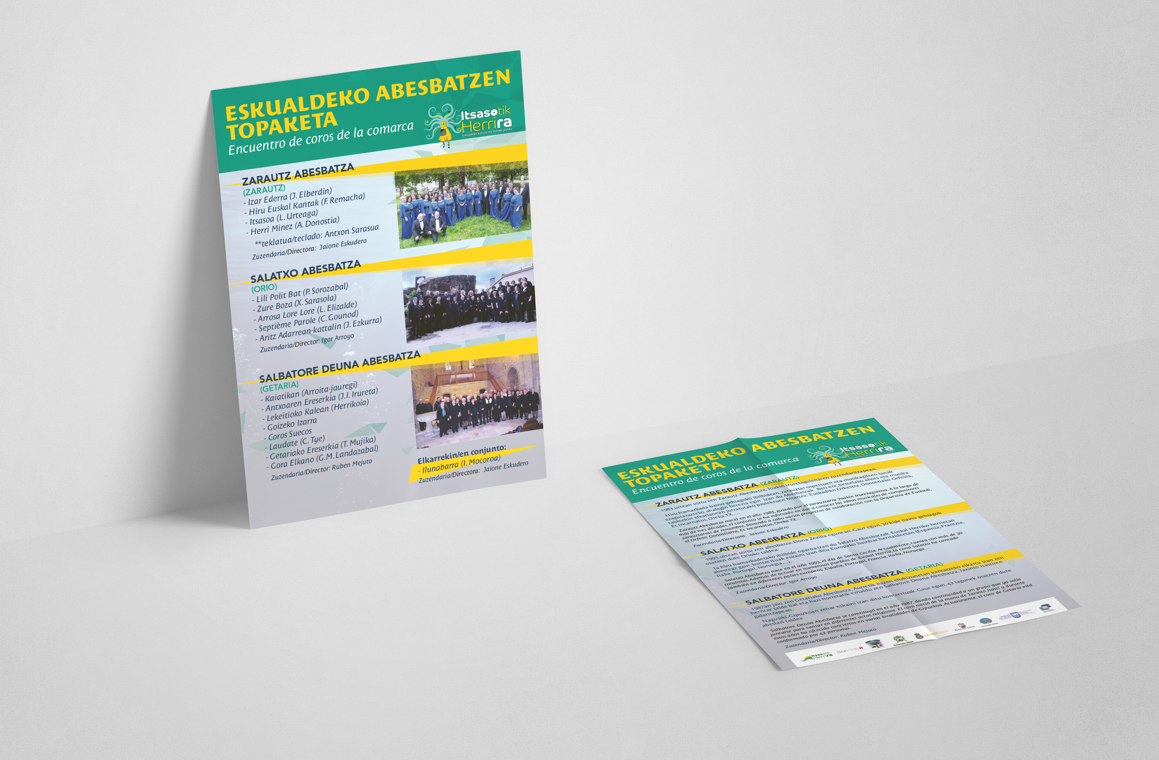 Creatividad, diseño gráfico e impresión de flyers con la programación del encuentro coral de la comarca.