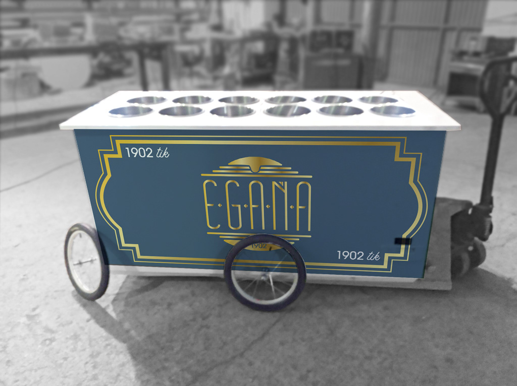 Diseño, producción y colocación de vinilos decorativos en carrito de helados.