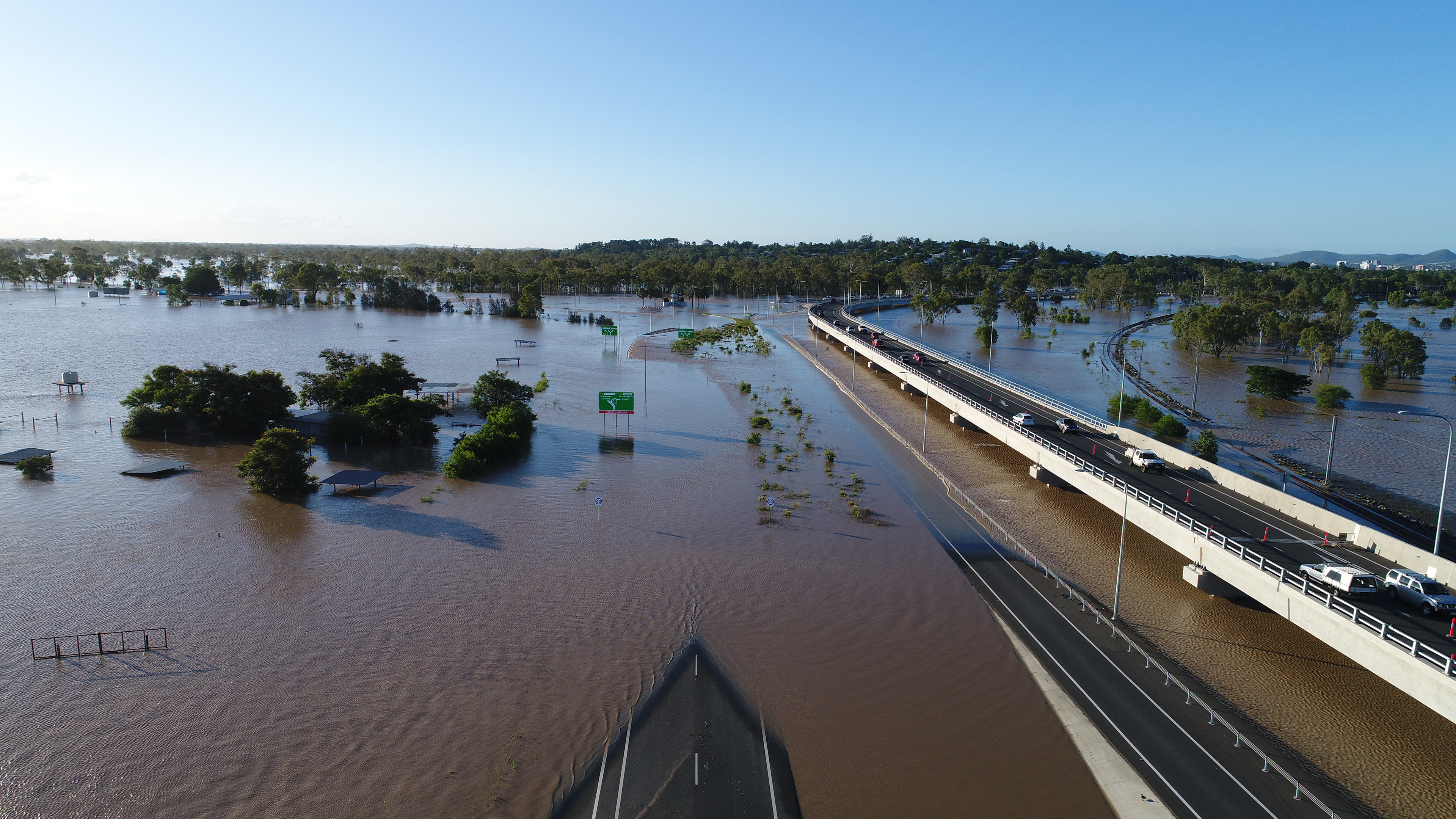 Aerial photograph of the Yeppen Floodplain Crossing, Bruce Highway following Ex-Tropical Cyclone Debbie.