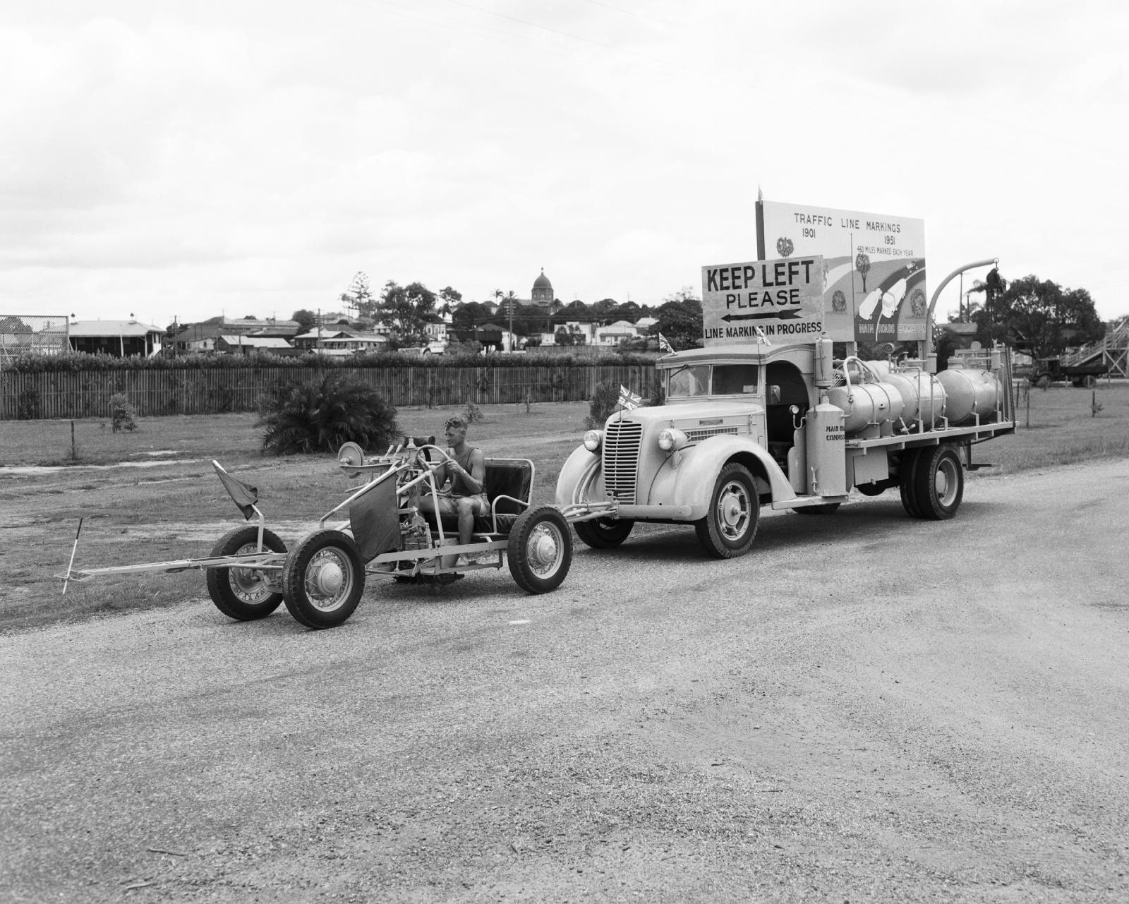 Line marking machine use by the department after the war.