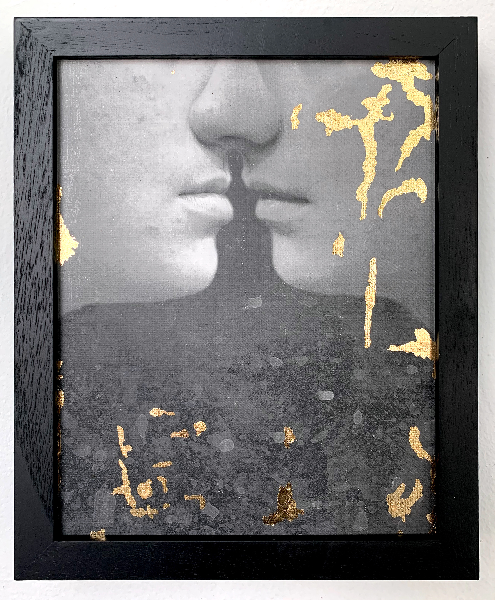 Disintegrate 2, 2020, acrylic, toner and composite gold leaf on canvas board, 10 x 8 inches