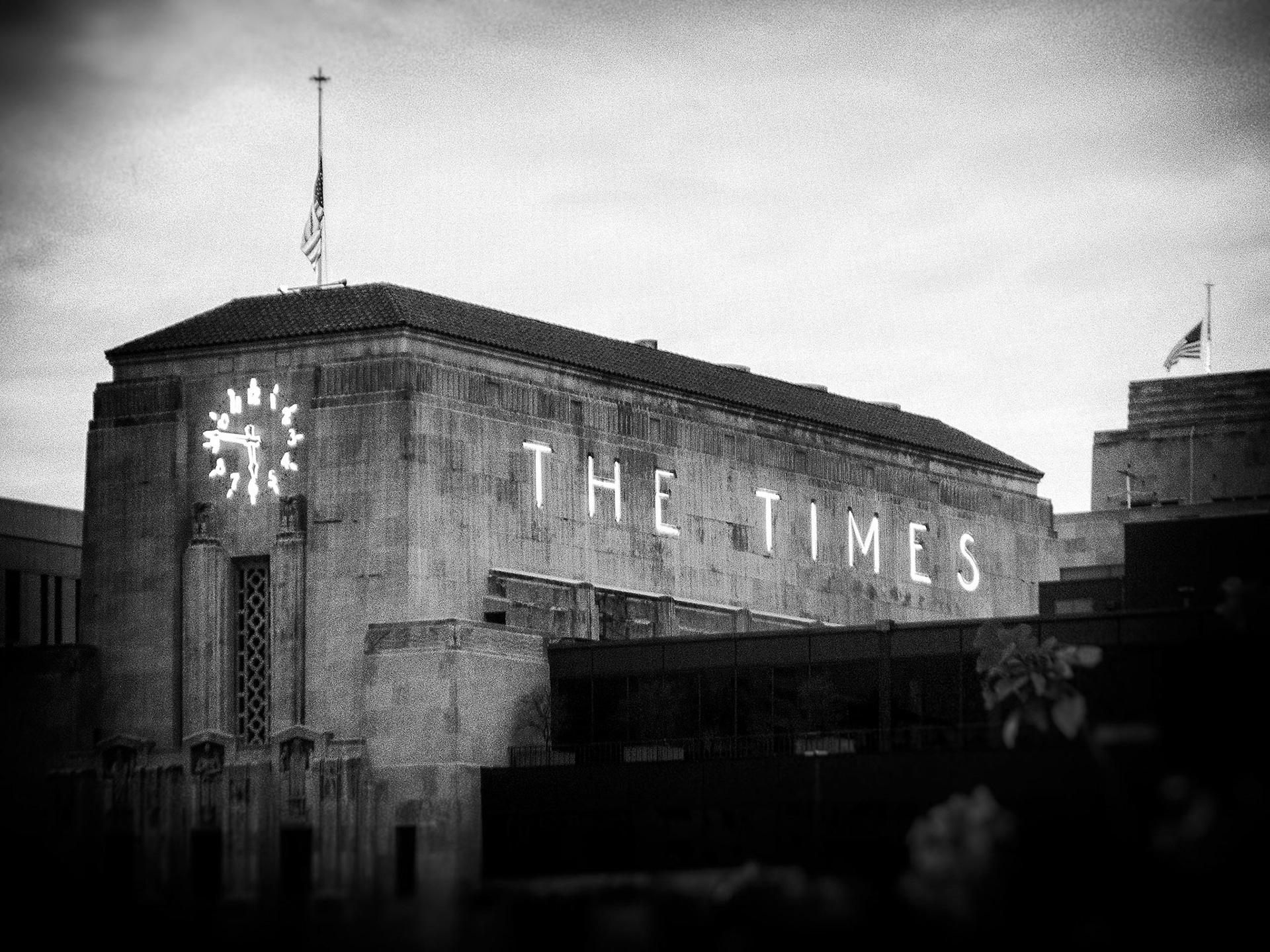 The Times Building with US Flags, Los Angeles