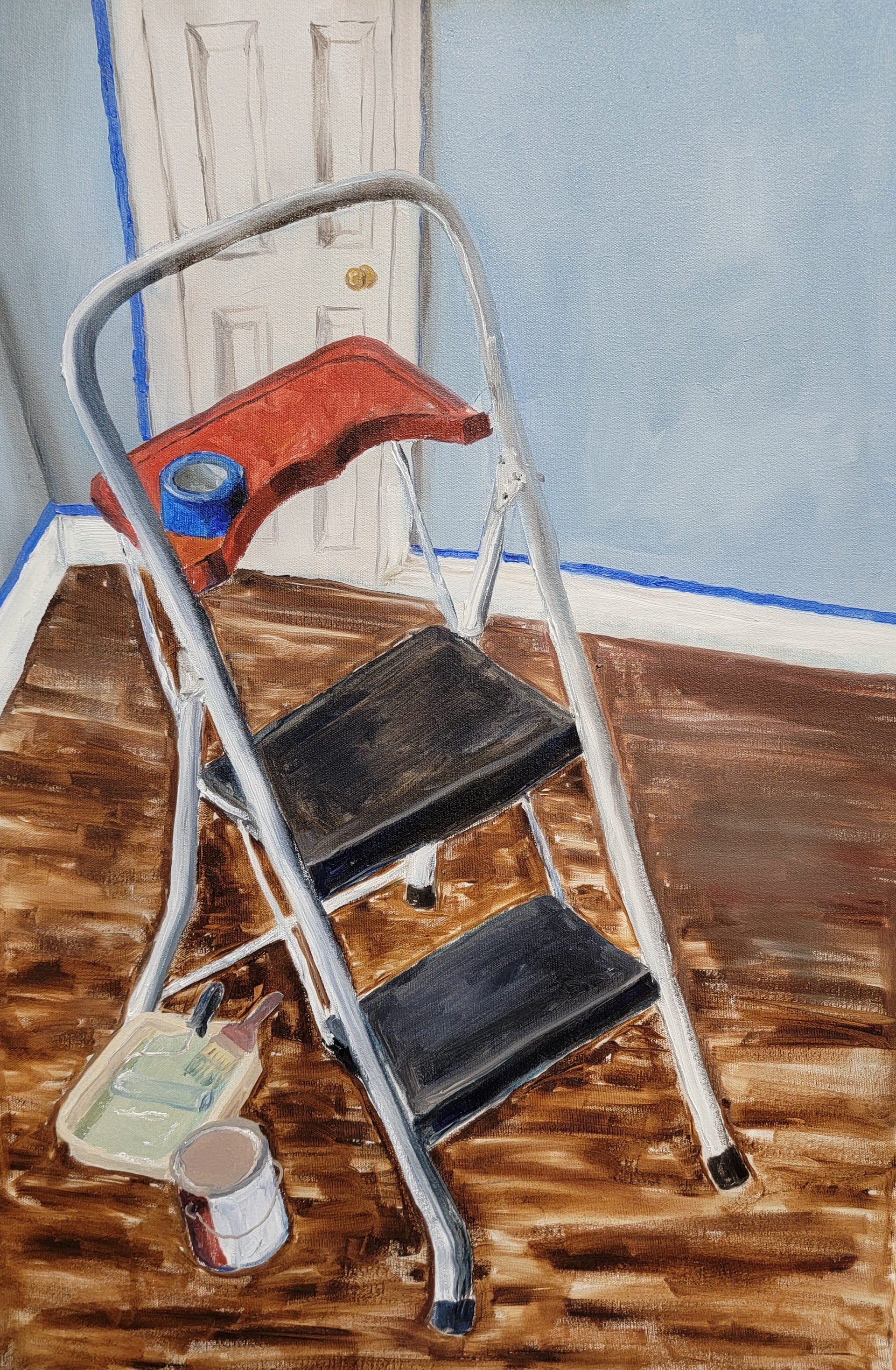 dad's step ladder, oil on canvas, 20 x 26step ladder.