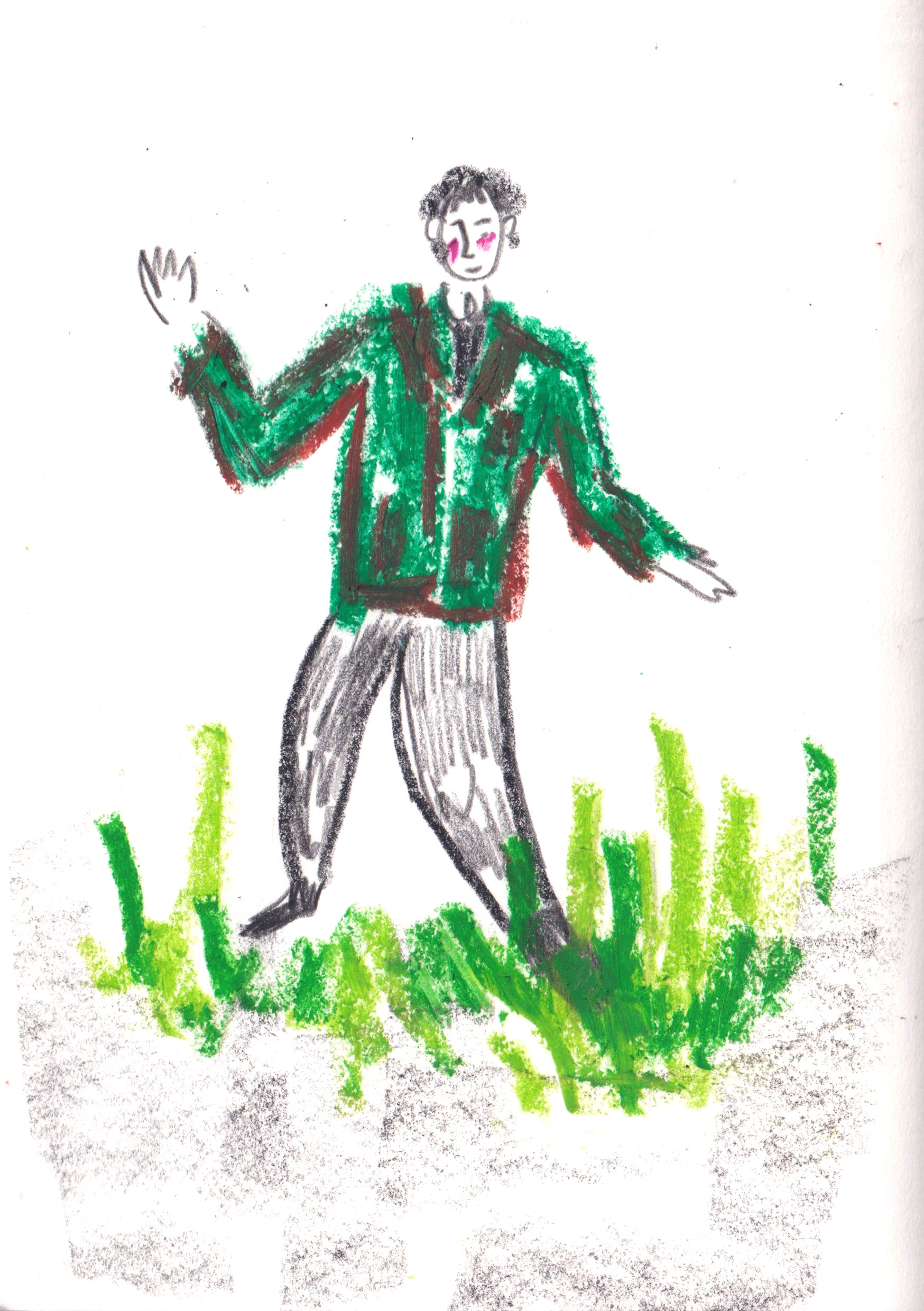 Conte, black pencil & oil pastel