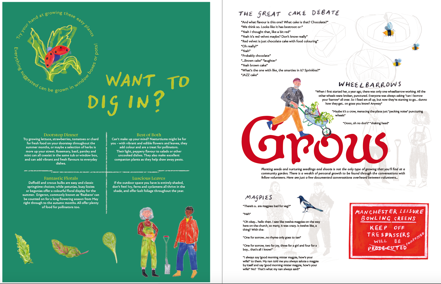 Replacing fonts with hand type for the heading. I think this looks more inkeeping with the publication, and works nicely with the nature of my drawing style