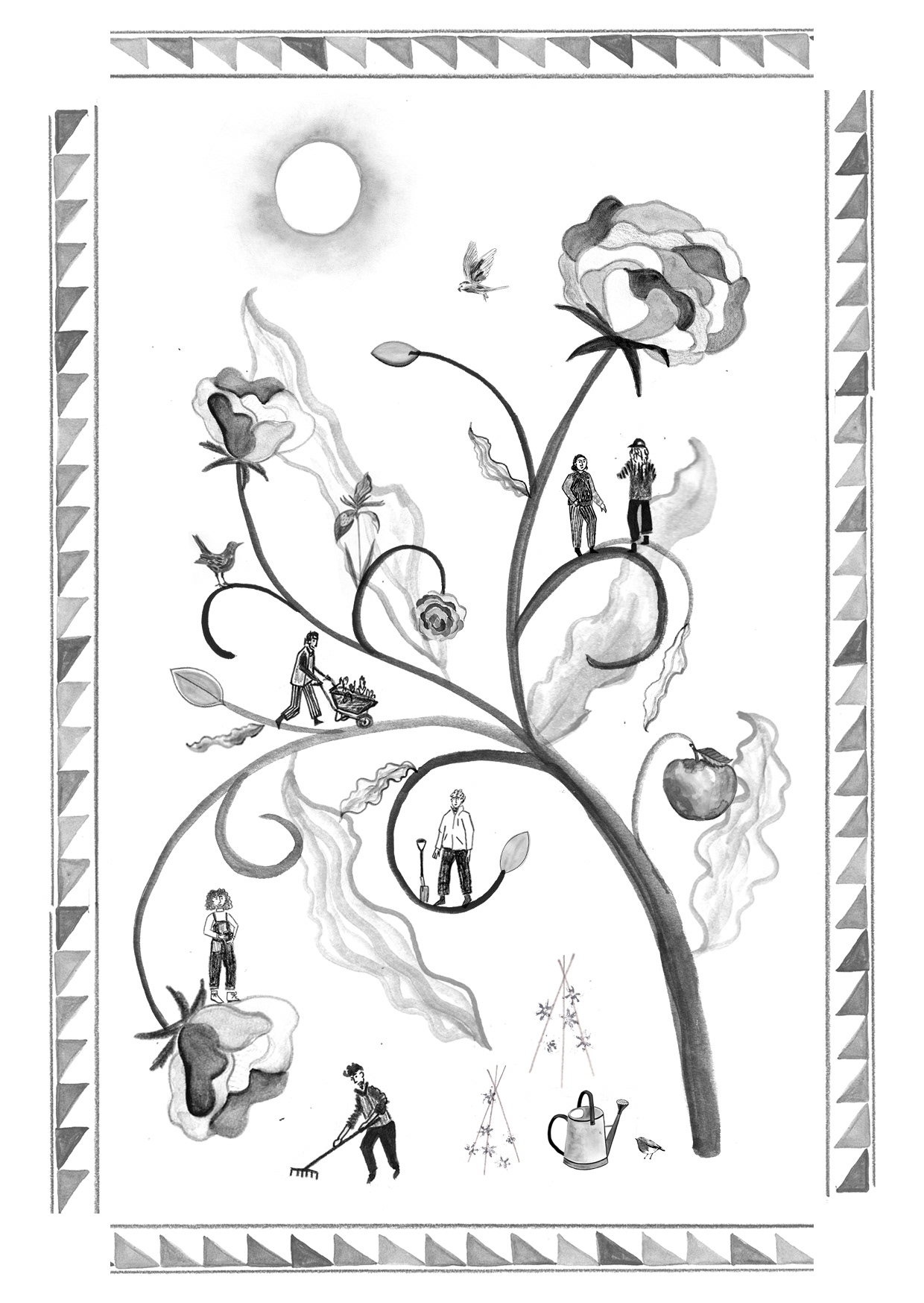I prefer the piece in monochrome. I think it looks cleaner and less cluttered.