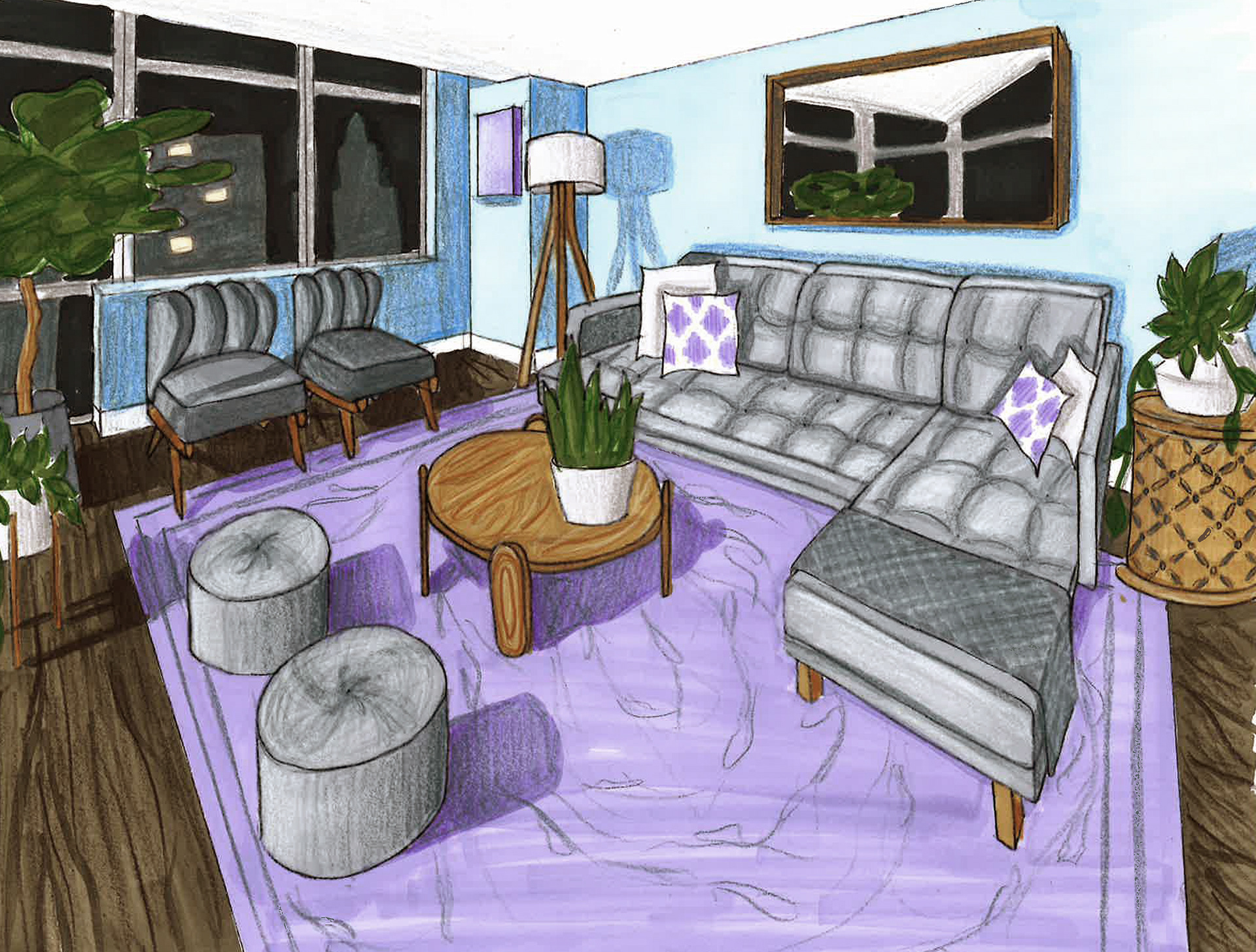 drawing done with marker and colored pencil