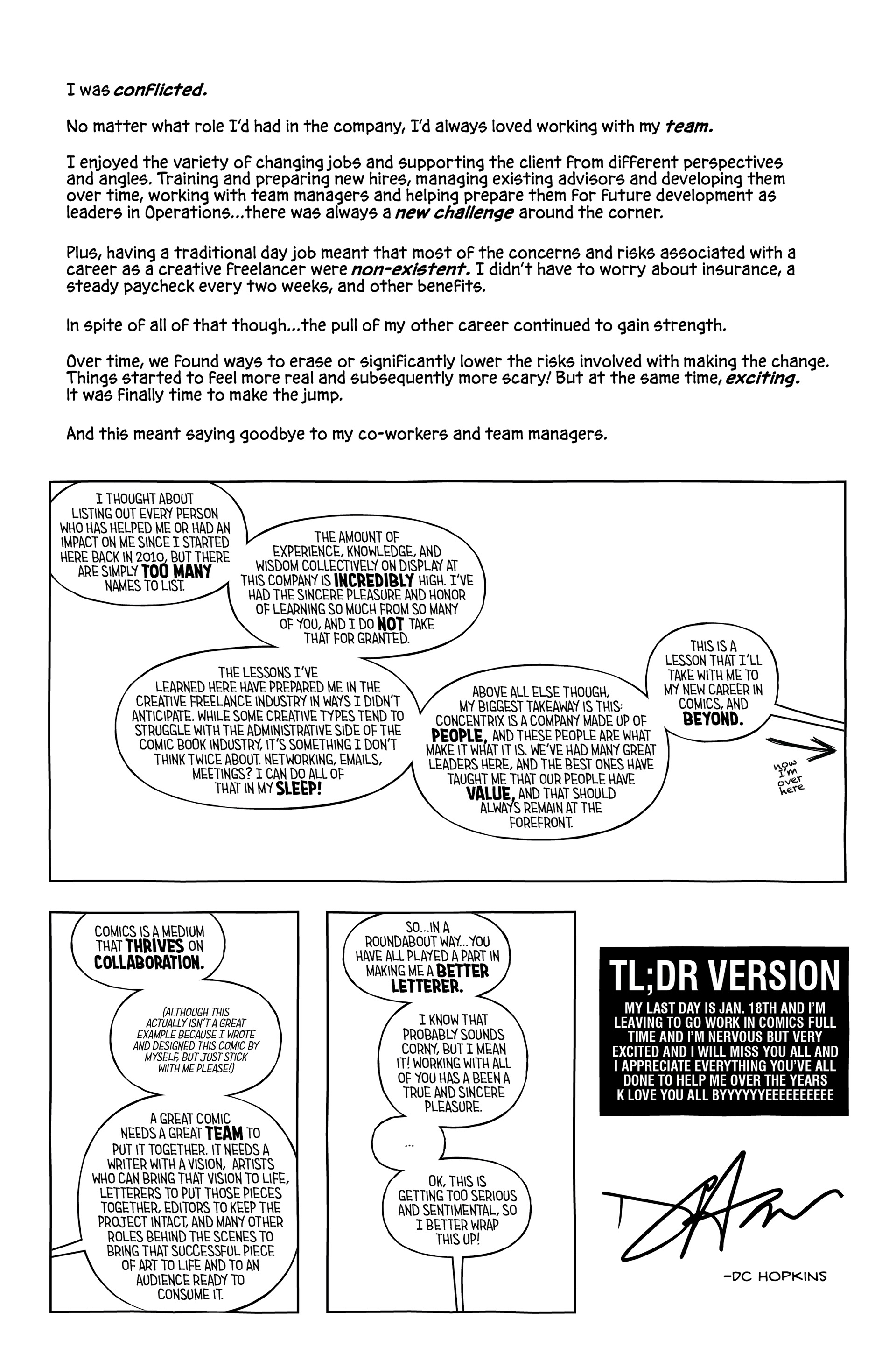 "Day Job Resignation Comic" © 2019 DC Hopkins