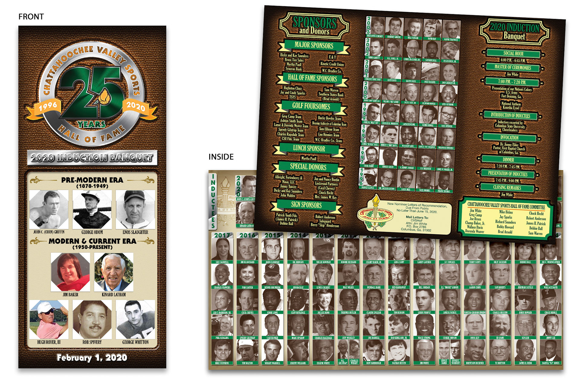 2020 Chattahoochee Valley Sports Hall of Fame trifold program design.