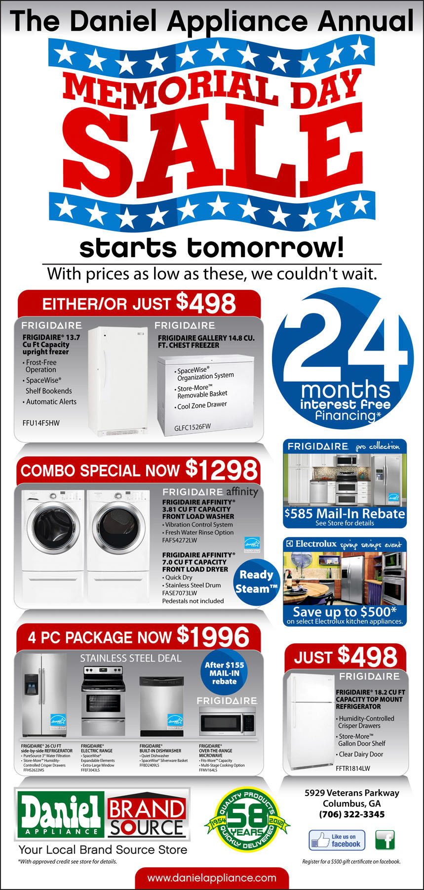 Daniel Appliance full page Memorial Day ad.