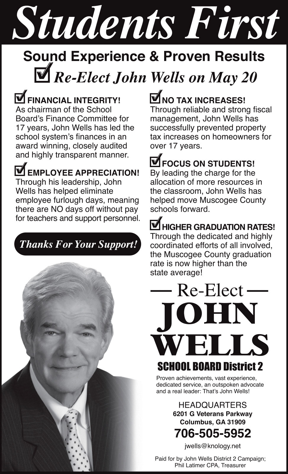 John Wells quarter page newspaper design.