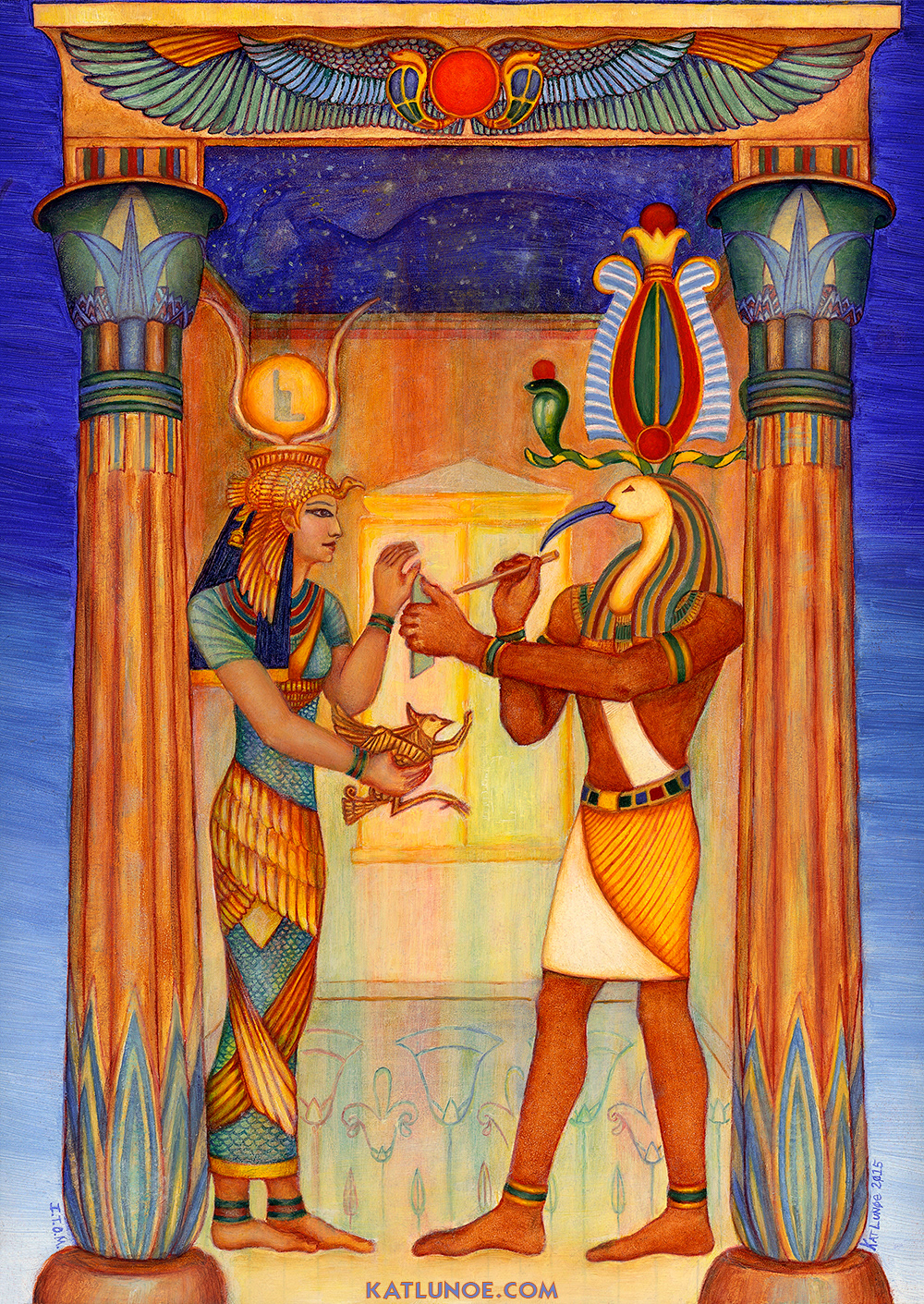 Book Cover painting for "The Union of Isis and Thoth" by Nicki Scully and Normandi Ellis; Inner Traditions Bear & Co. 9" x 12" Oil on Panel.