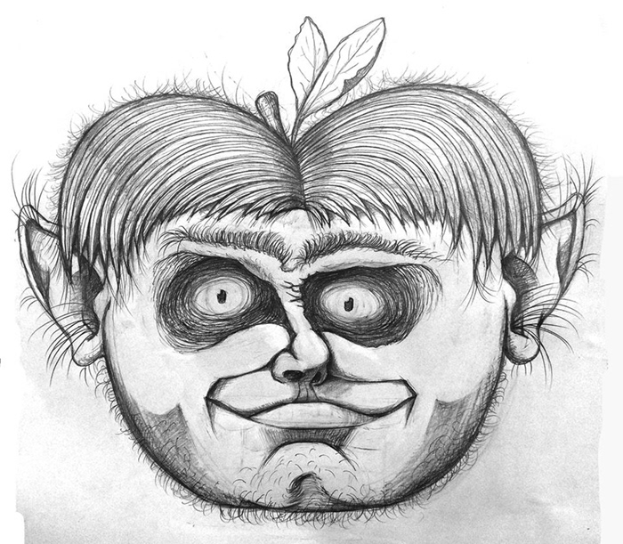 Concept for an Apple Tree Elf based on a radish for the Faerie Wood fantasy role-playing game