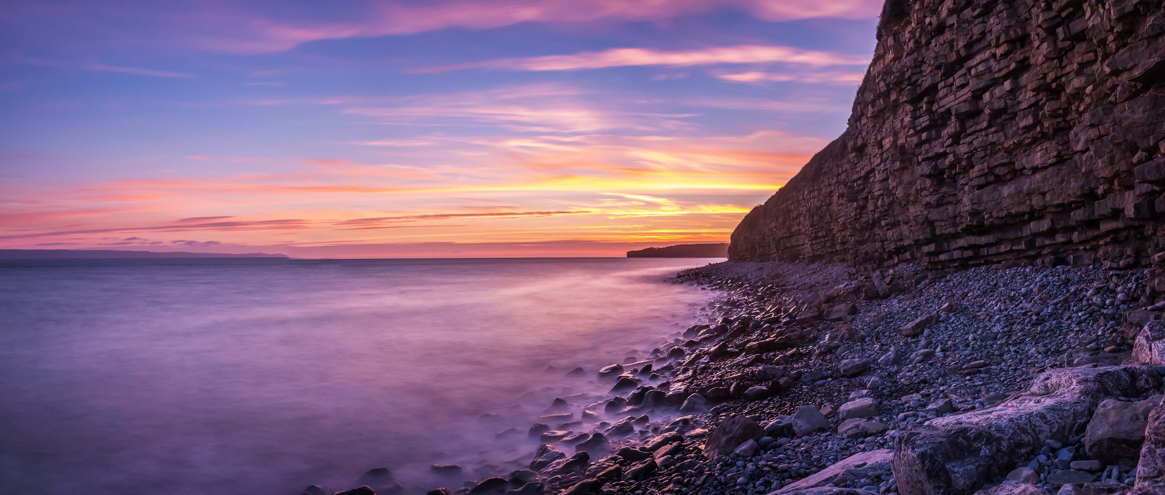 Llantwit Beach Cliffs Sunset Panorama
