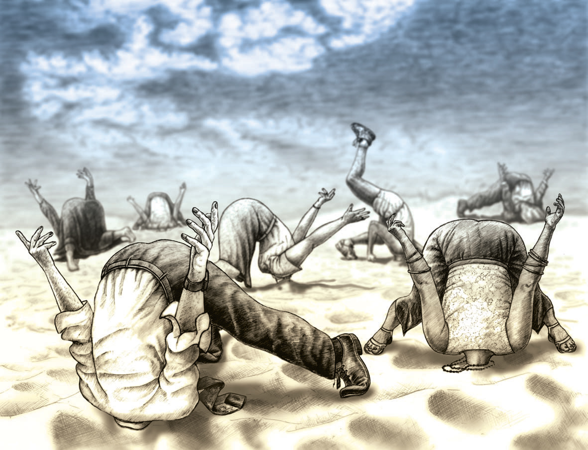 'Heads in the Sand' - Biro drawing, Photoshop