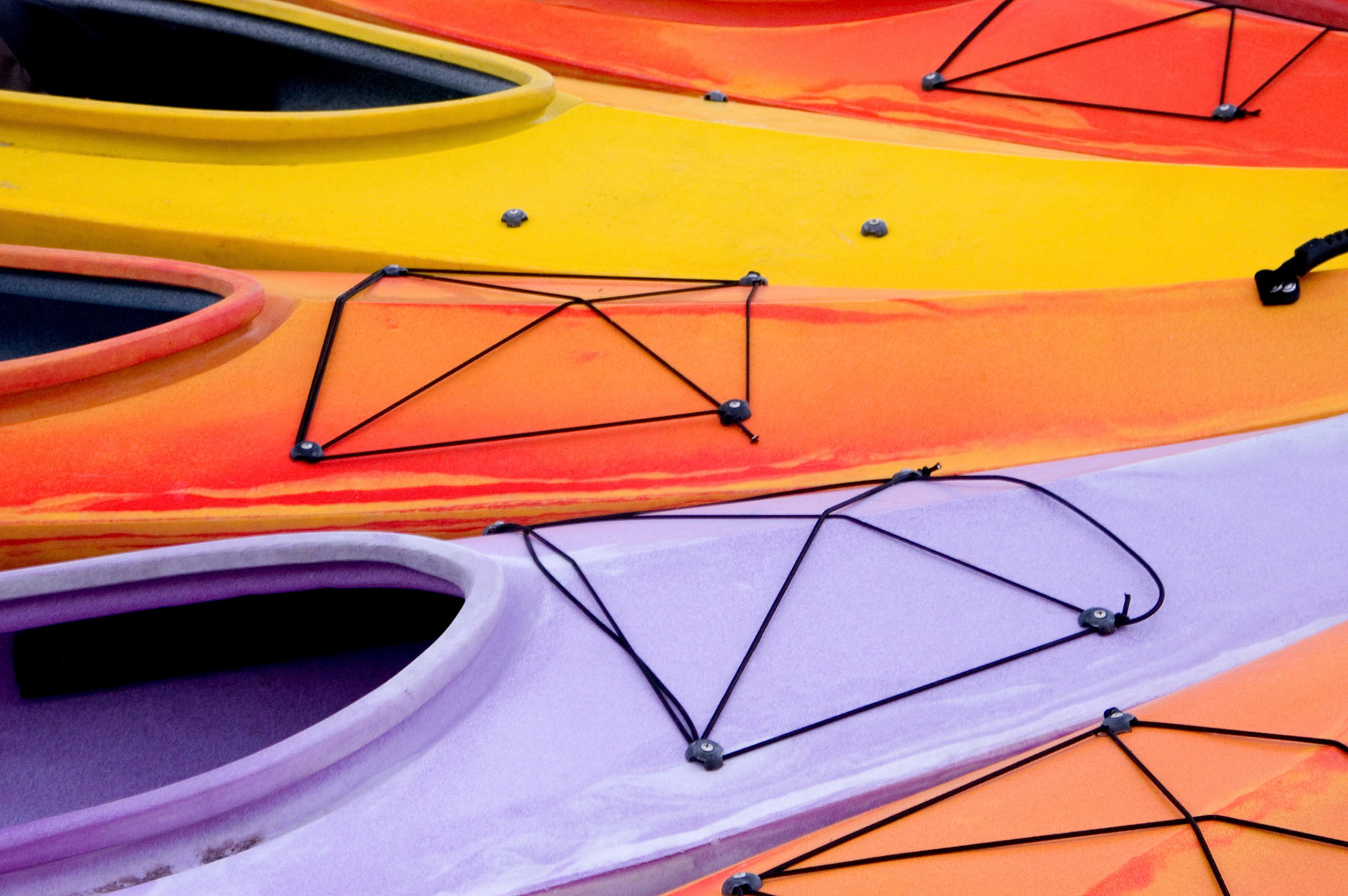 These colorful kayaks are on Dow's Lake in Ottawa, Ontario, Canada. I was there visiting Gwen Kerr.