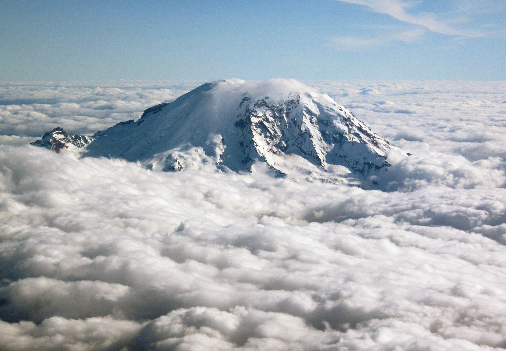 Mt. Rainier as seen from a plane heading to Seattle Washington.