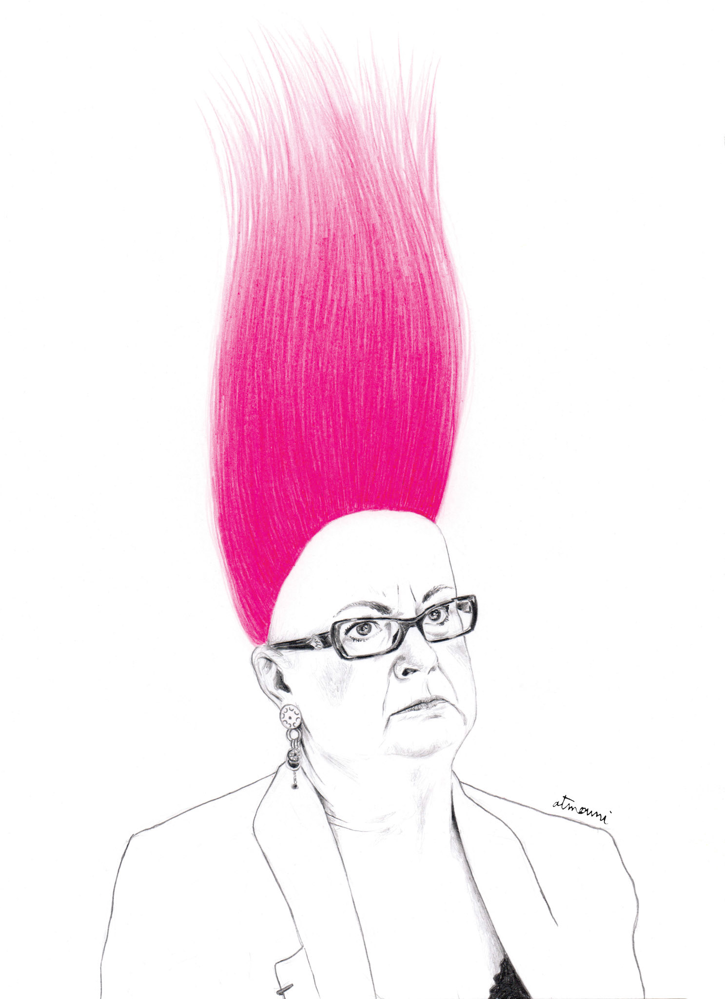 Christine (série Trolls), 2019, crayon graphite et crayon de couleur sur papier, 21 x 29,7 cm