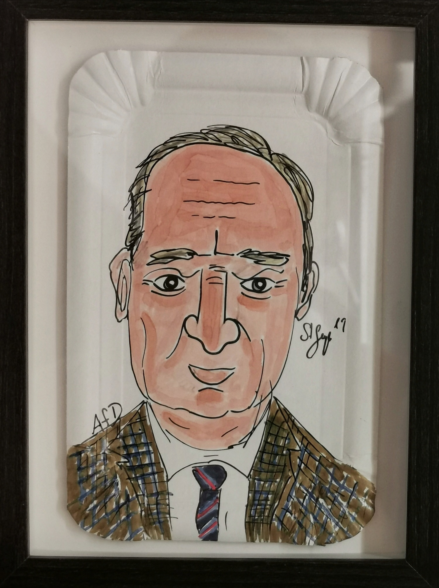 ALEXANDER GAULAND AfD | 20 x 15 cm | Tusche auf Pappteller im Holzrahmen mit Plexiglas | 2018