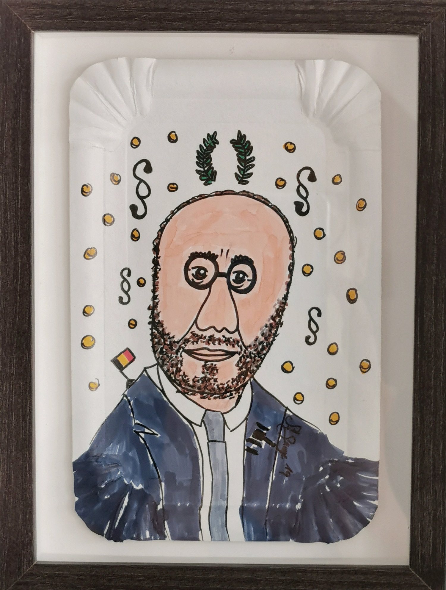 CHARLES MICHEL BELGIEN | 20 x 15 cm | Tusche auf Pappteller im Holzrahmen mit Plexiglas | 2018