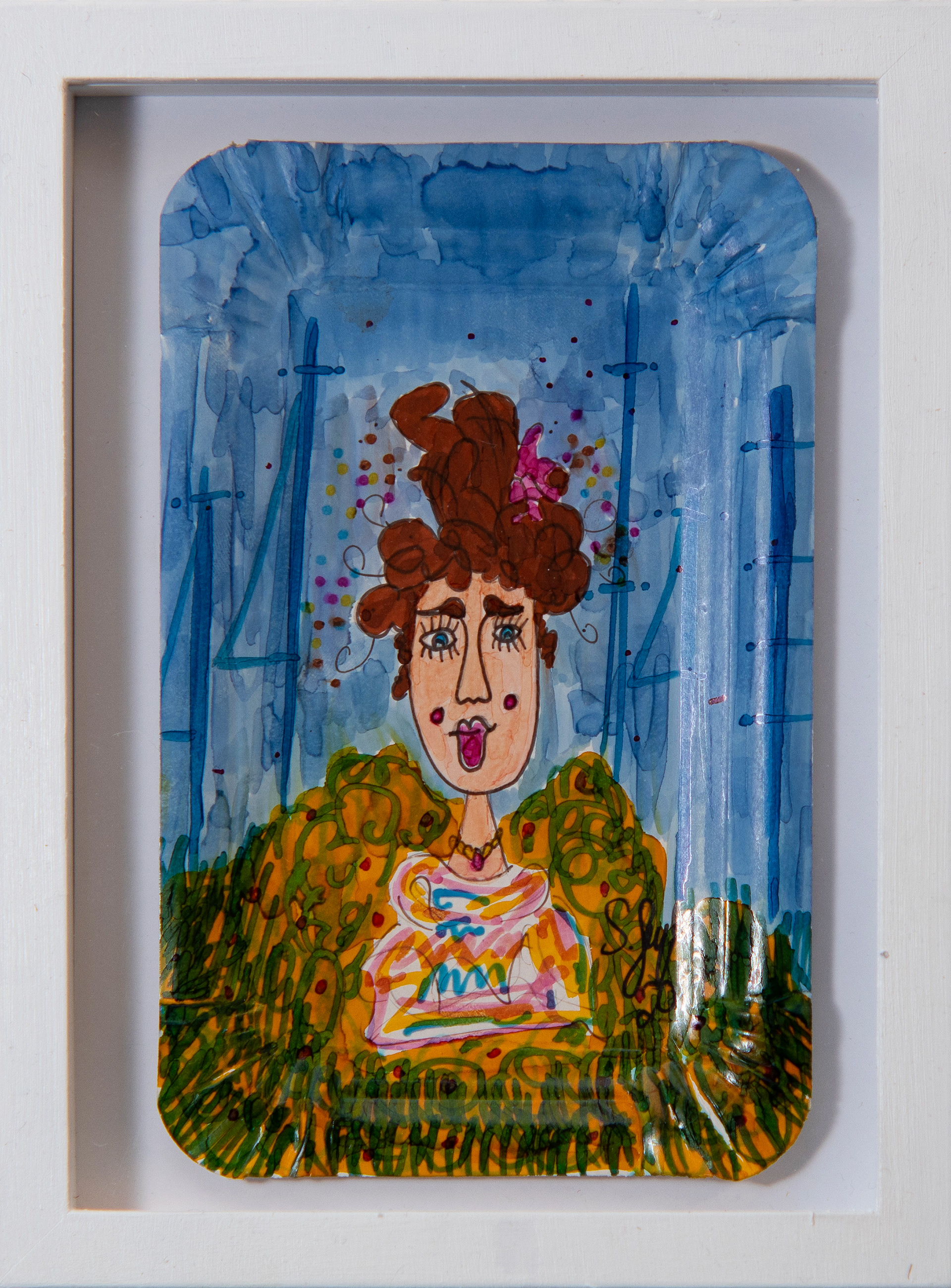 Seefahrt Girl | 20 x 15 cm | Tusche auf Pappteller im Holzrahmen mit Plexiglas | 2018