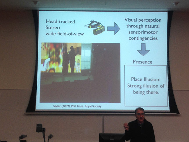 Prof Mel Slater giving a 1hr presentation with Dr Mavi Sanchez on the topic of empathy and VR. This talk single-handedly influenced my artistic process and pathways towards combining VR, empathy & pain into a new artistic concept.