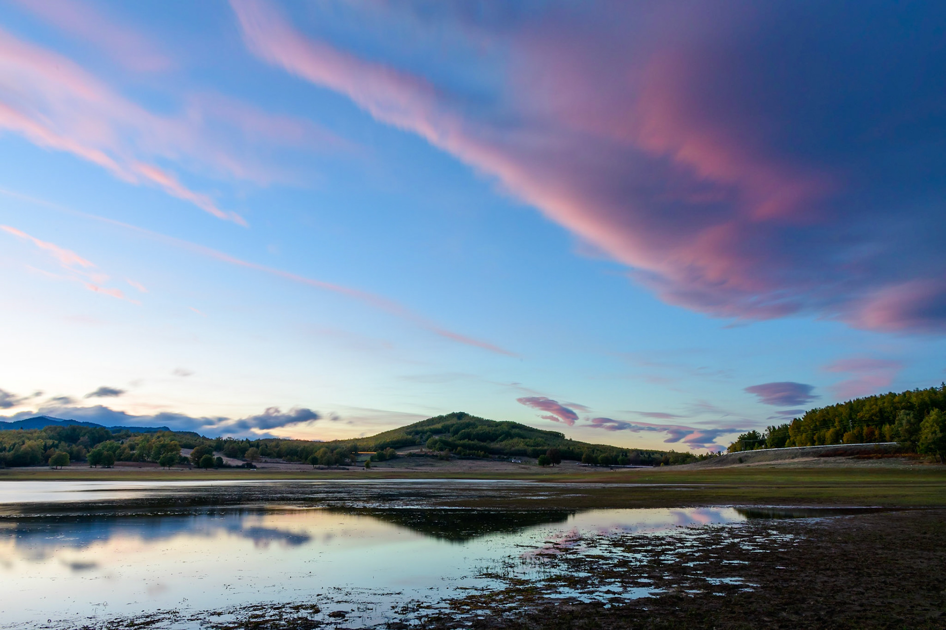 Plastira lake red Sunset Landscape