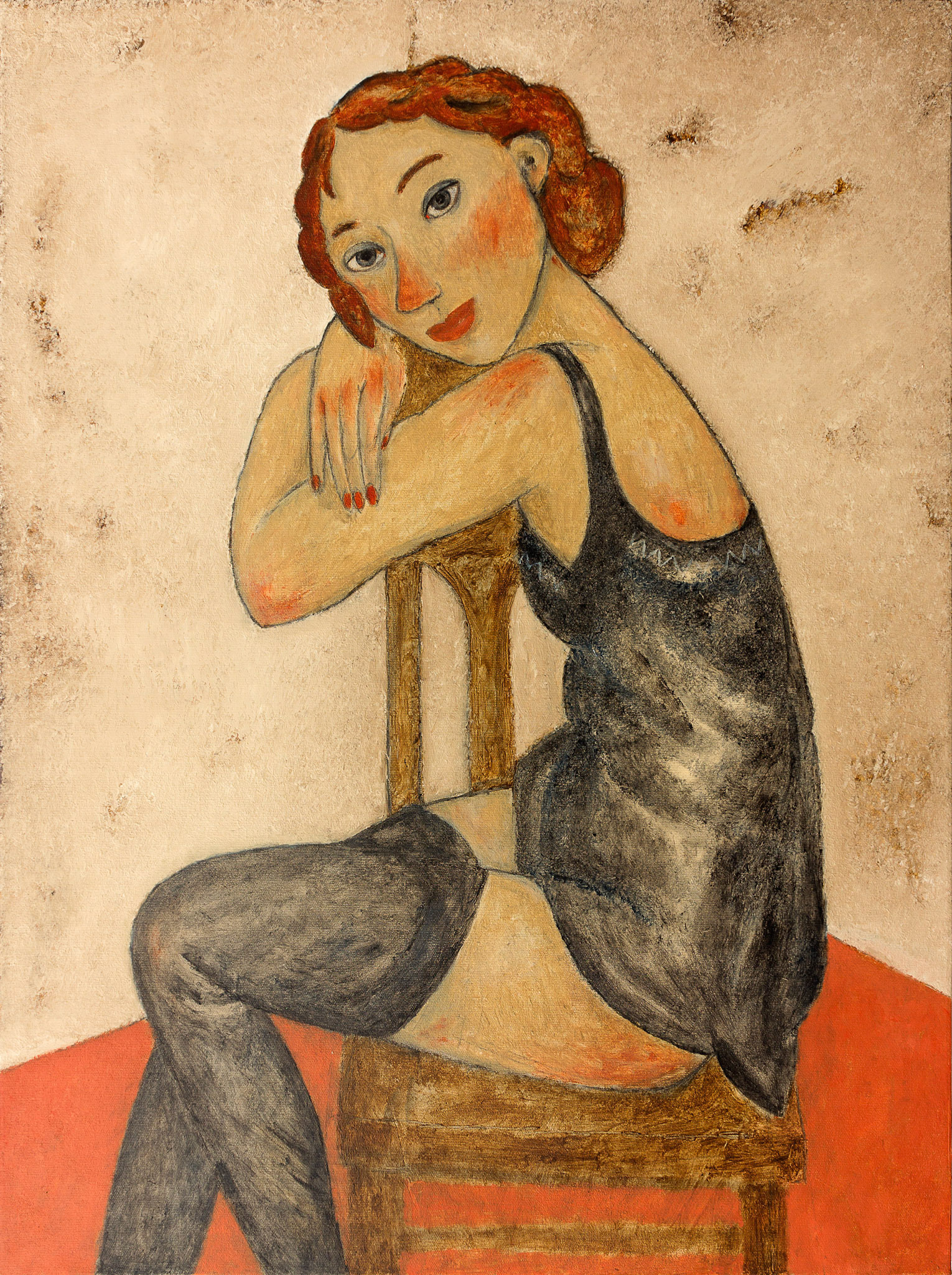 GIRL IN BLACK STOCKINGS, oil on canvas, 80x60cm. Available.