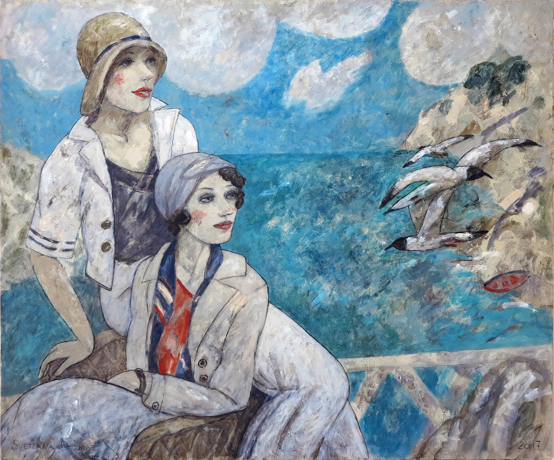 WOMEN AND THE BLUE, oil on canvas, 100x120cm.