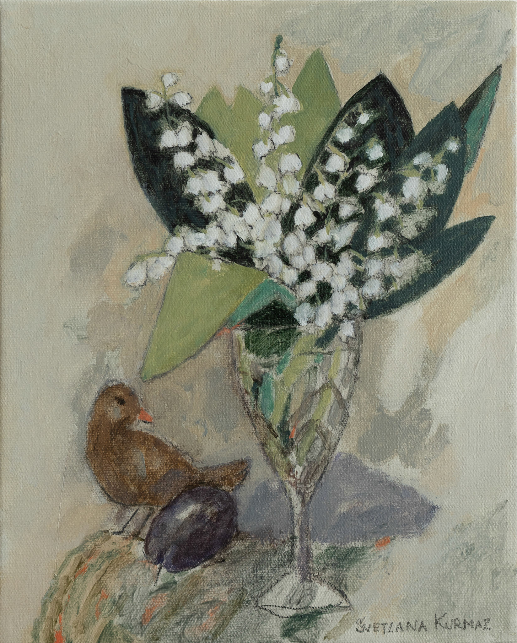 LILIES OF THE VALLEY IN A GLASS oil on canvas, 25x20x2cm 2020