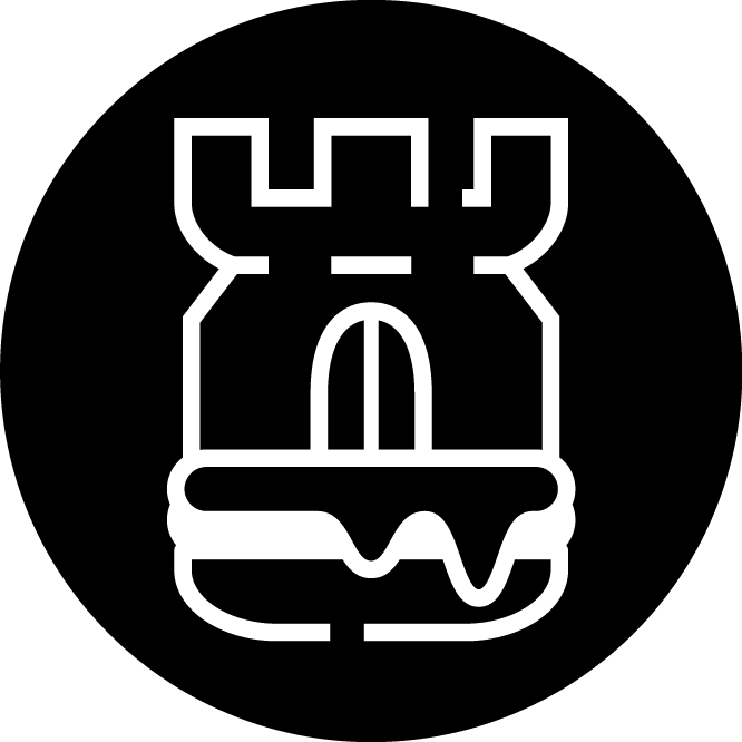 Weißes Cheeseburg Logo auf schwarzem Kreis