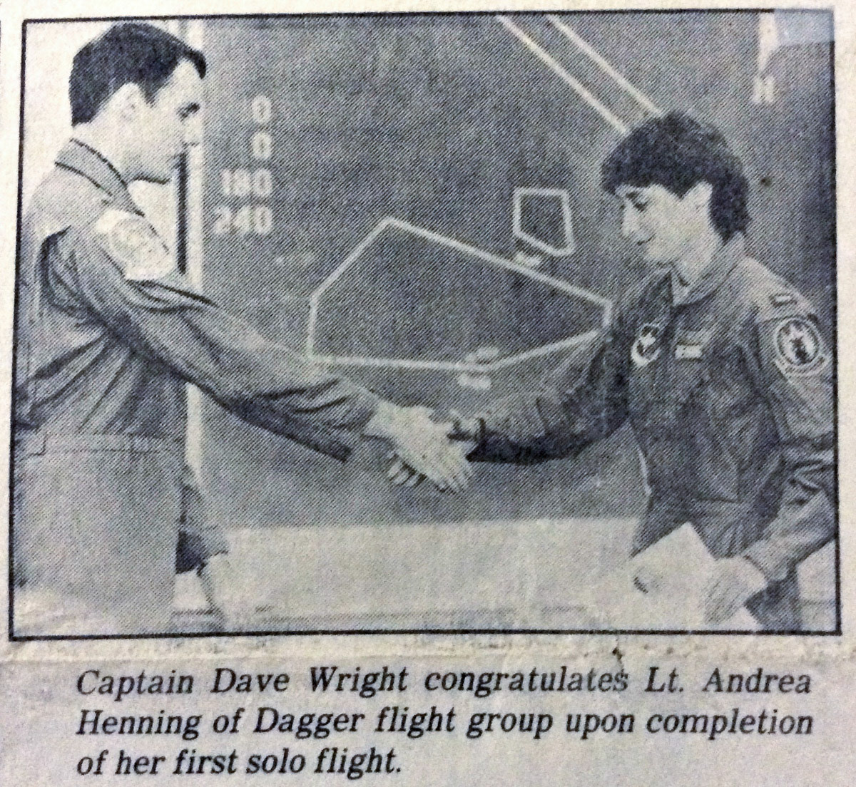 When a student soloed in the T-37, Captain Wright would call him or her to the front of the room at the end of the day to present an official Dagger solo certificate.