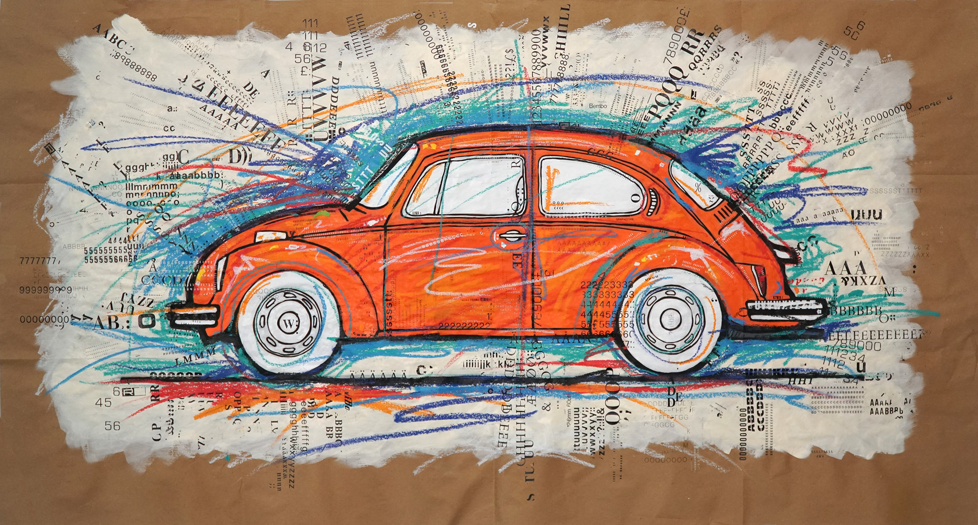 “Maggiolino 1303” Acrylic color, dry-transfer lettering on wrapping paper 100x70 cm - 2020