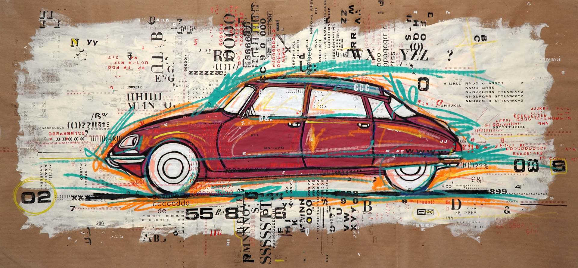 “Citroën DS” Acrylic color, dry-transfer lettering on wrapping paper 100x50 cm - 2020