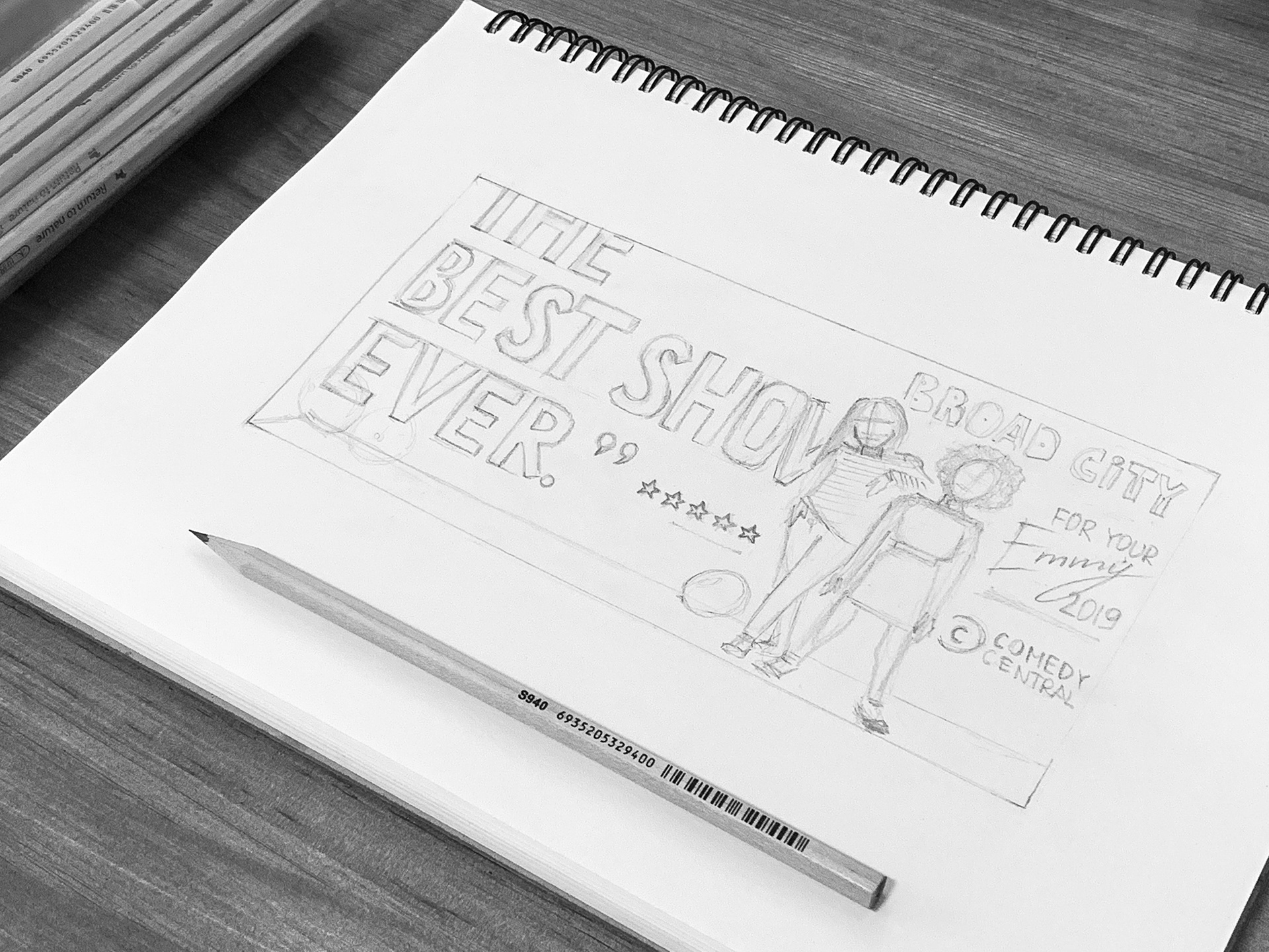 Broad City — Emmy™ 2019 "For Your Consideration" (FYC) — Pencil Sketch for Selected Design Direction