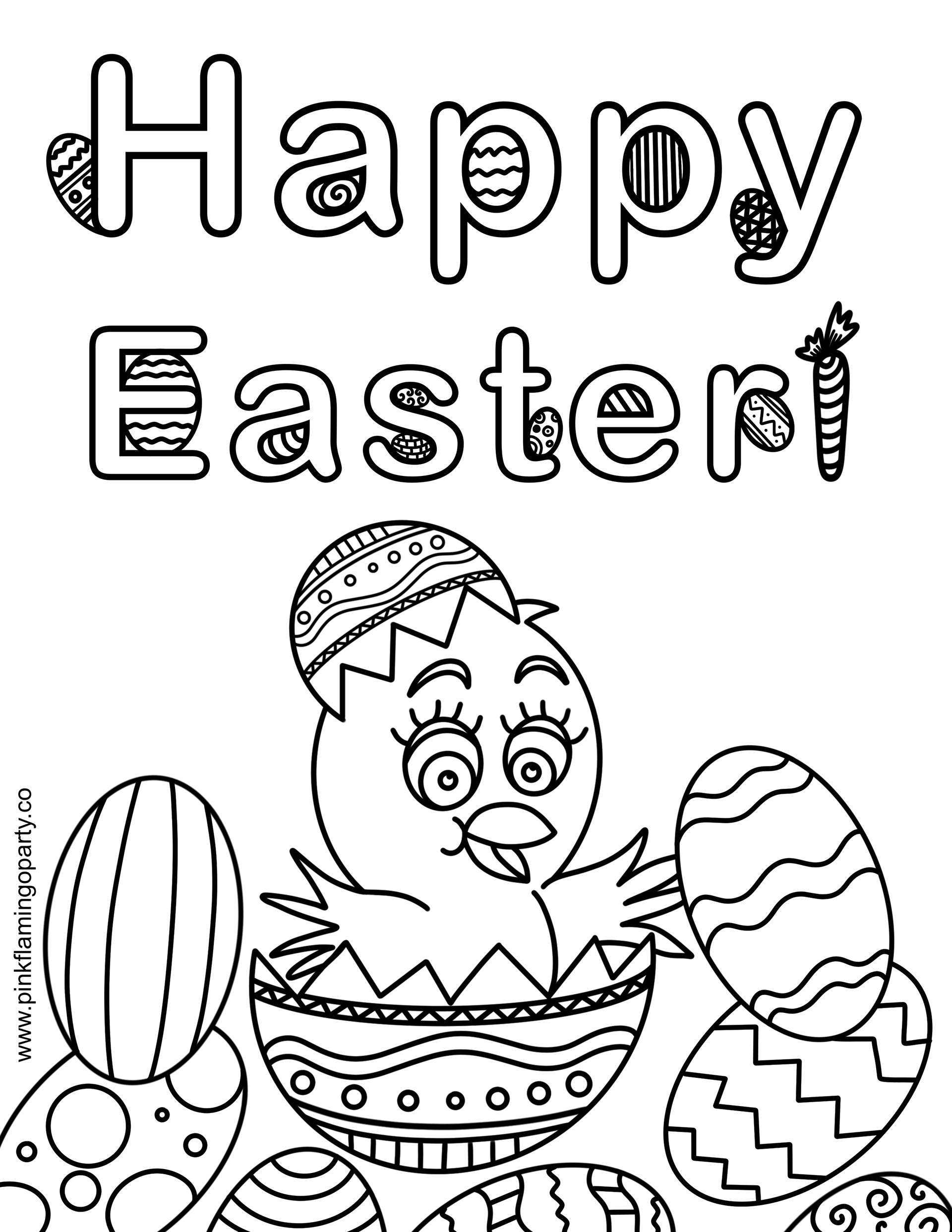 Happy Easter! (Printable Easter Coloring Illustration Page)