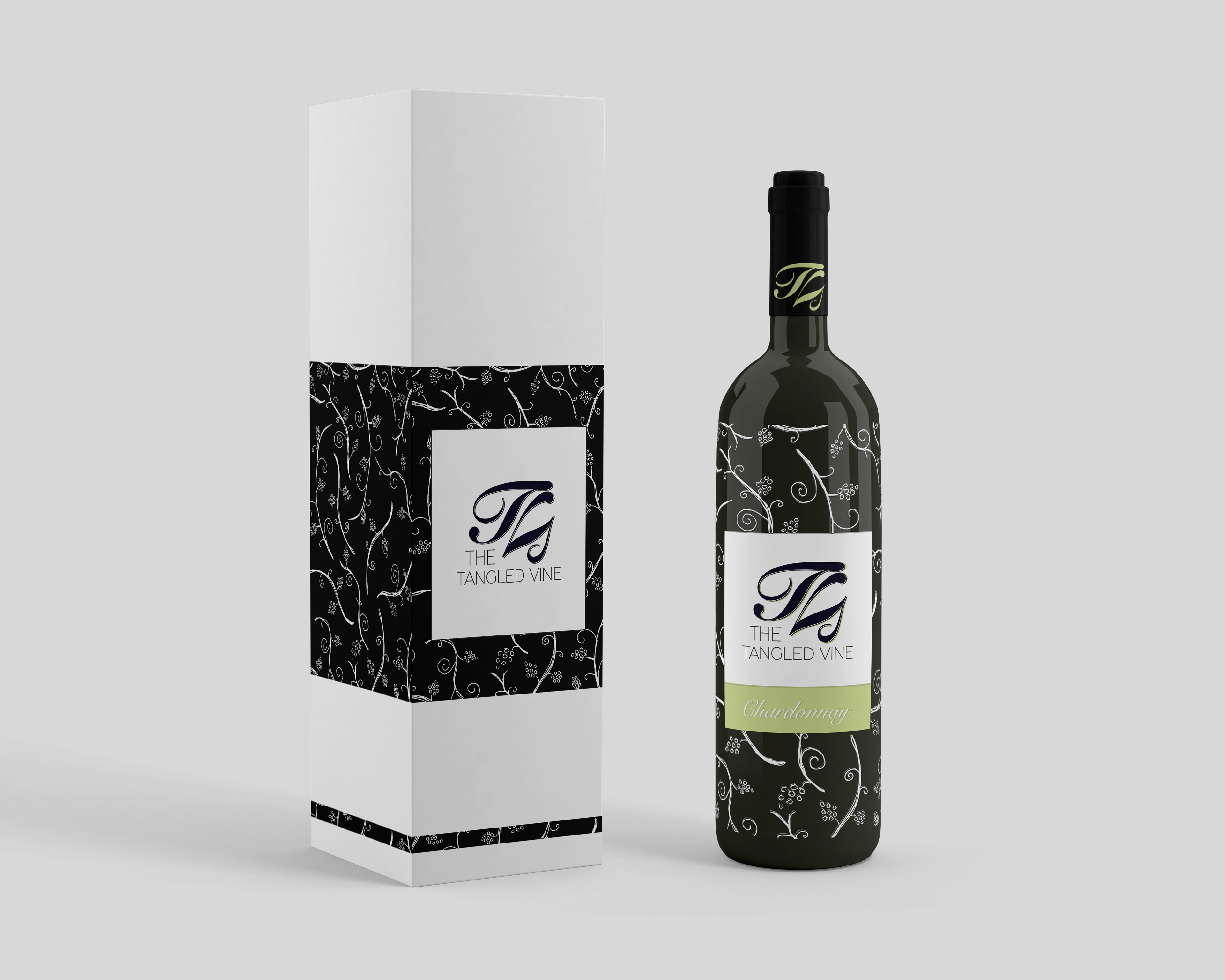Chardonnay Wine Bottle / Box Packaging Mockup