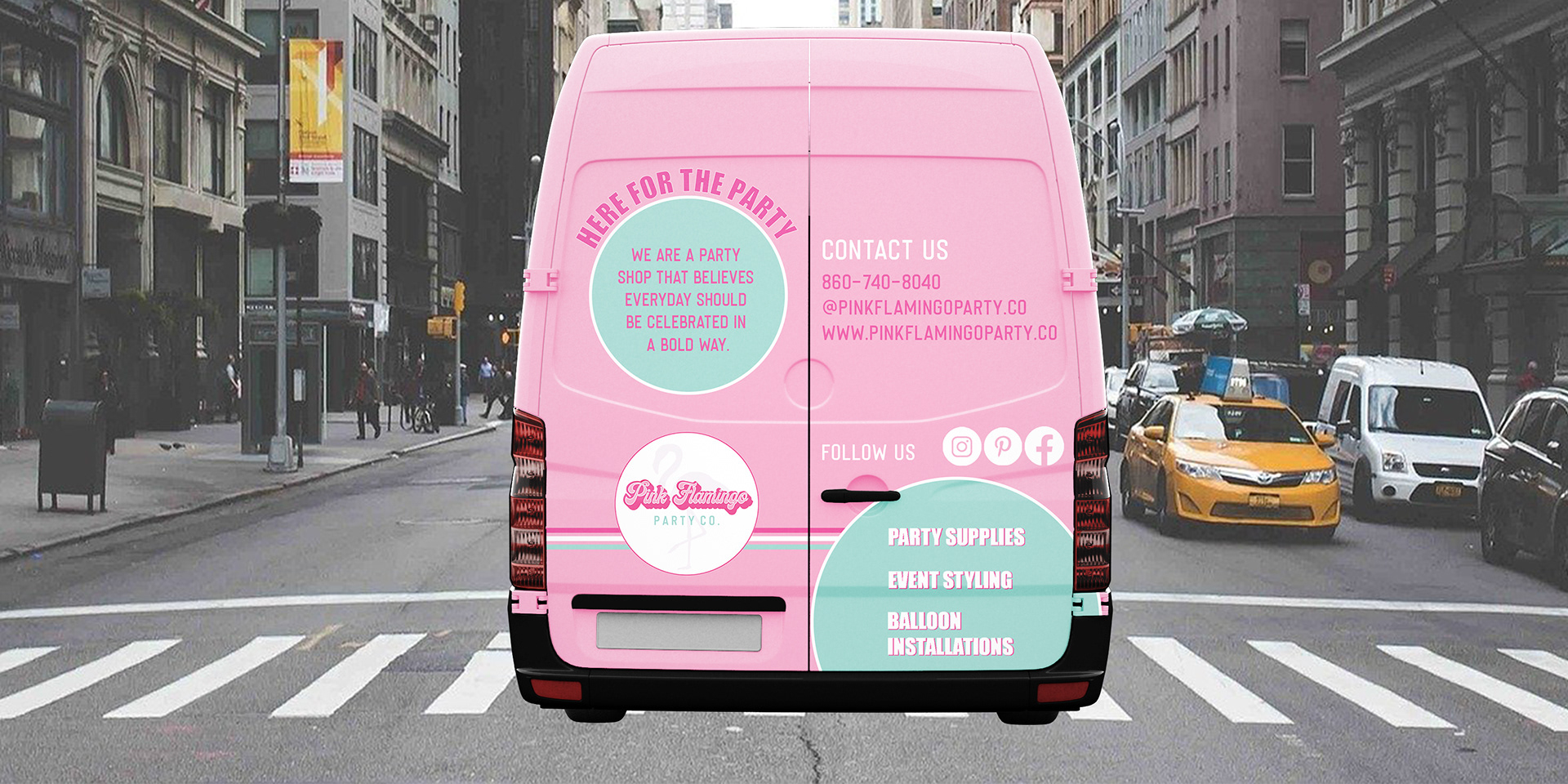 Pink Flamingo Party Co. (Van Mockup Back) Advertisement