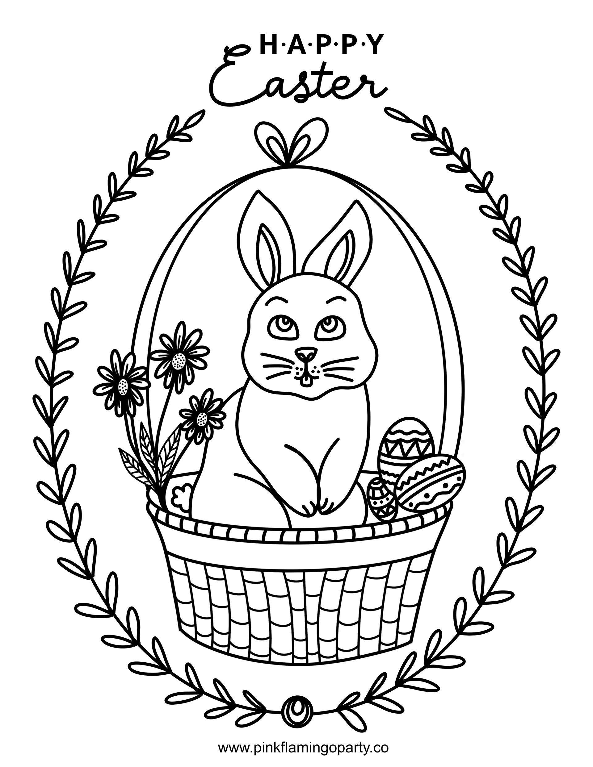 Happy Easter (Printable Easter Coloring Illustration Page)