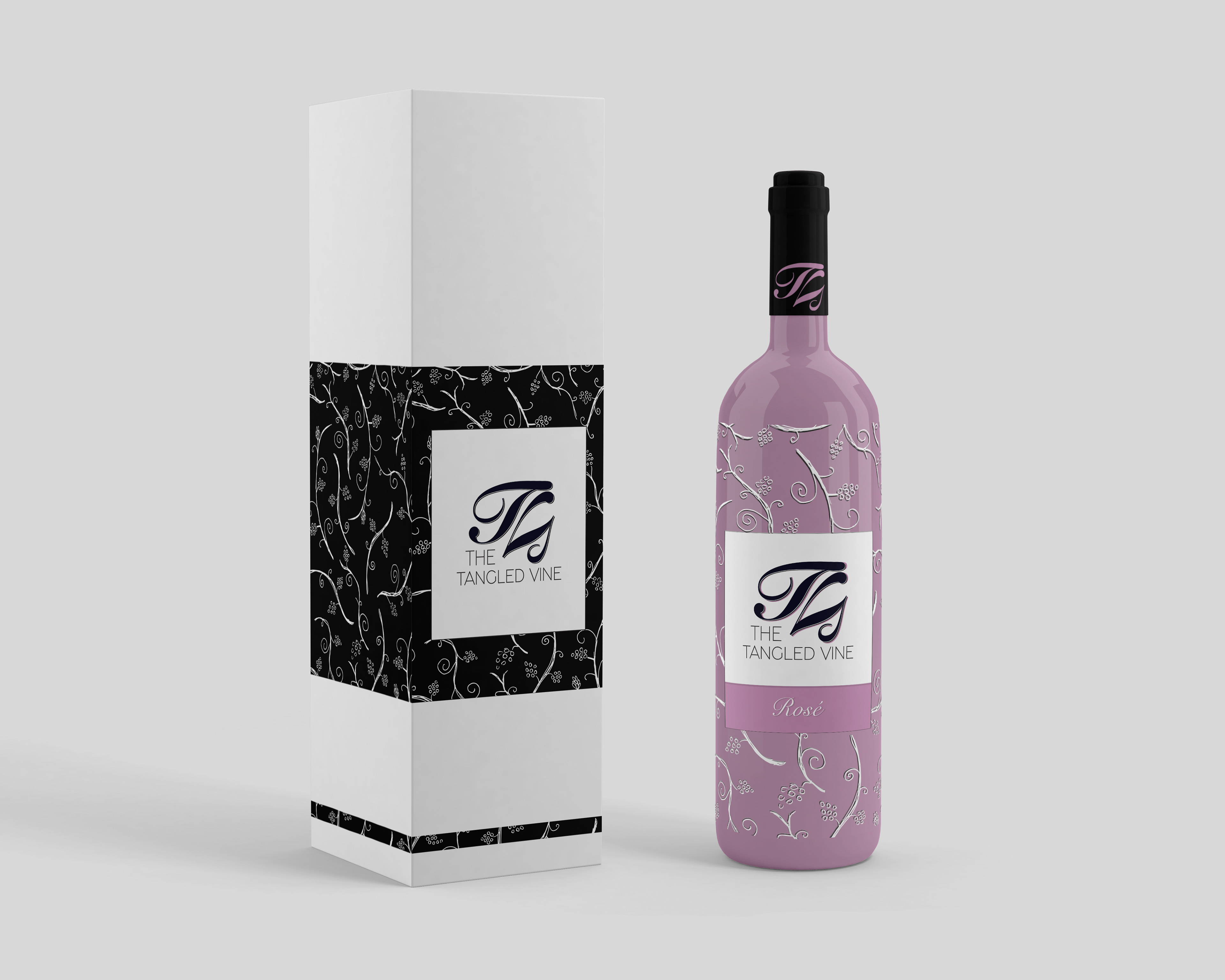 Rosé Wine Bottle / Box Packaging Mockup