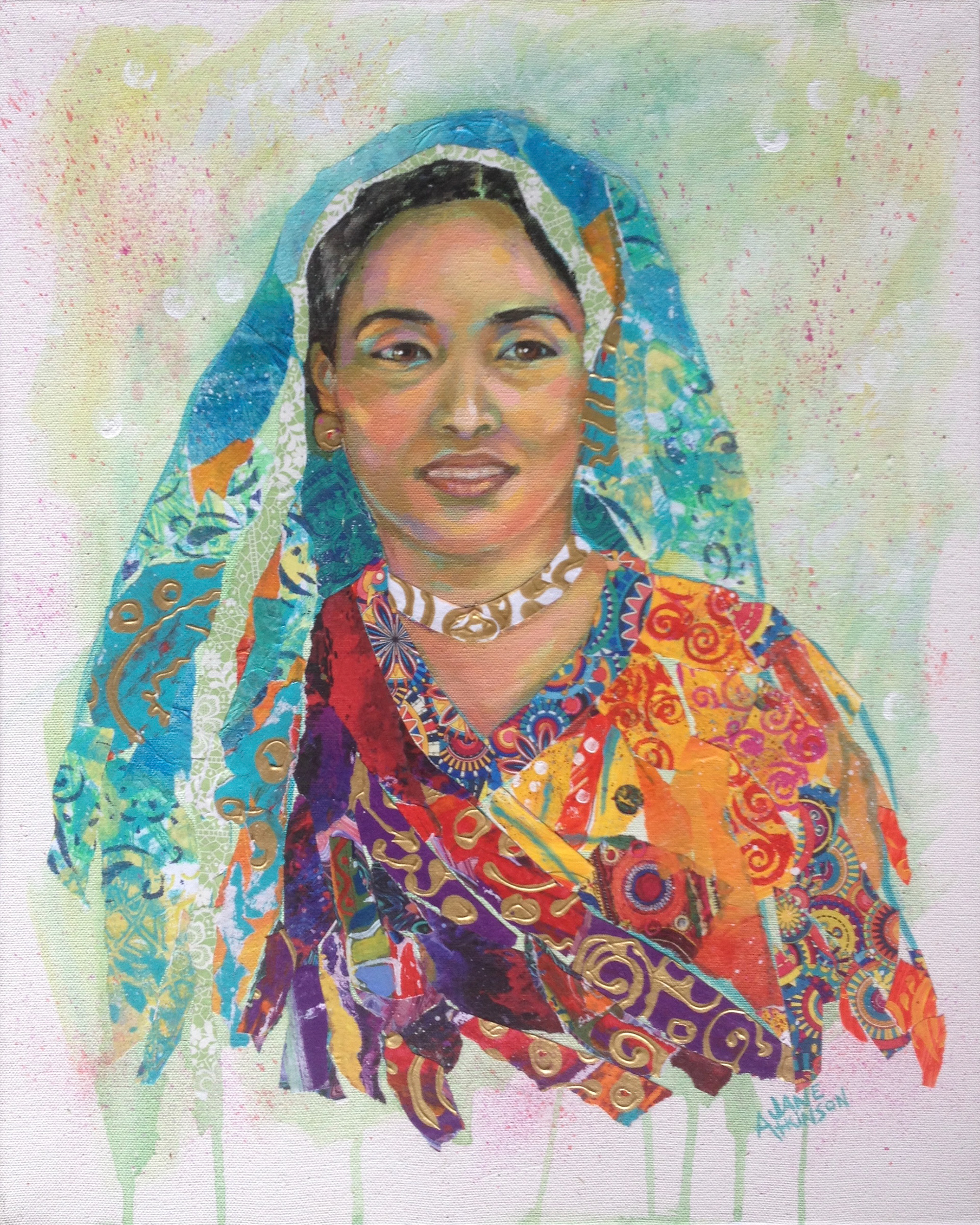 Young South Asian Woman, 16" x 20", Mixed Media on Canvas, $550.00