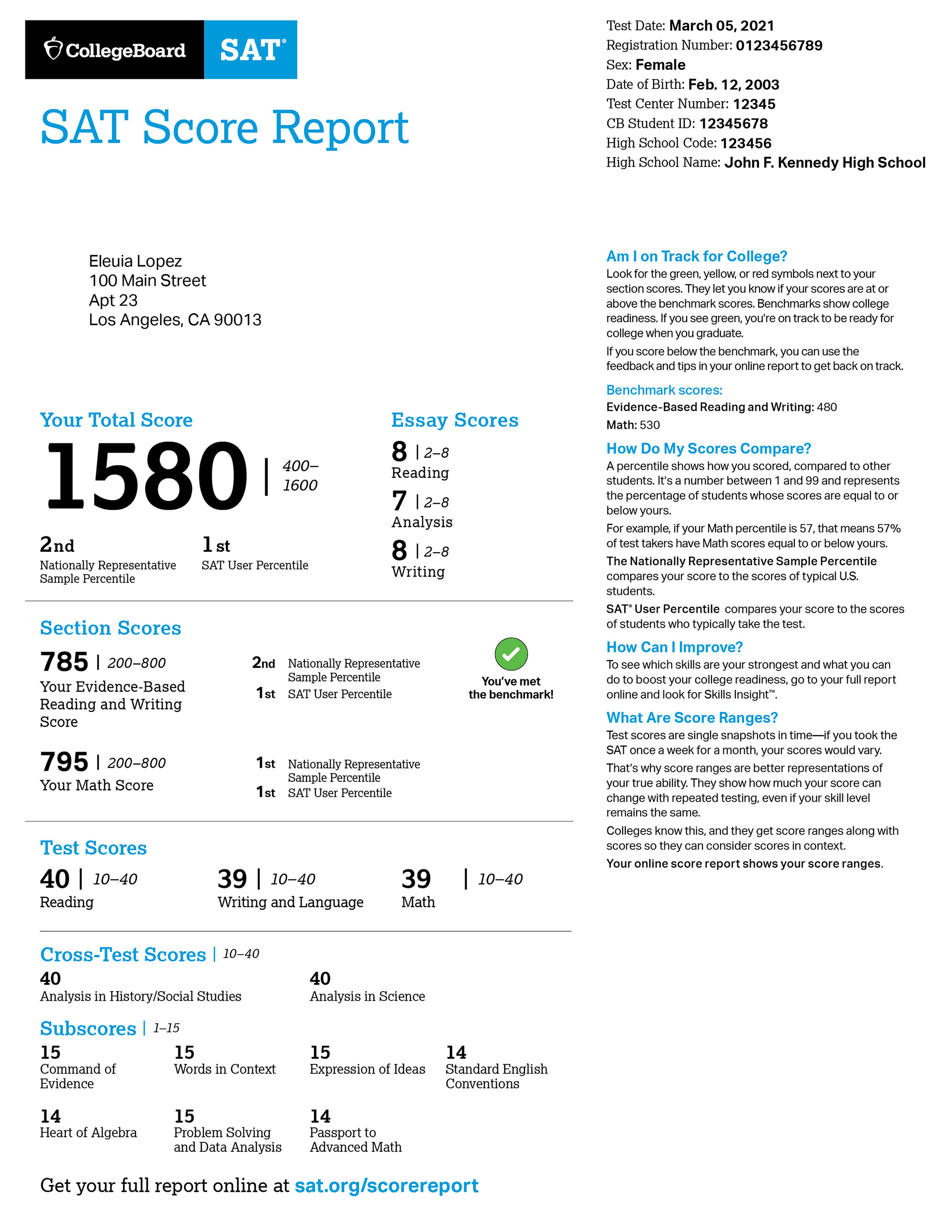 Hand Prop - Fictional SAT Score (Front)