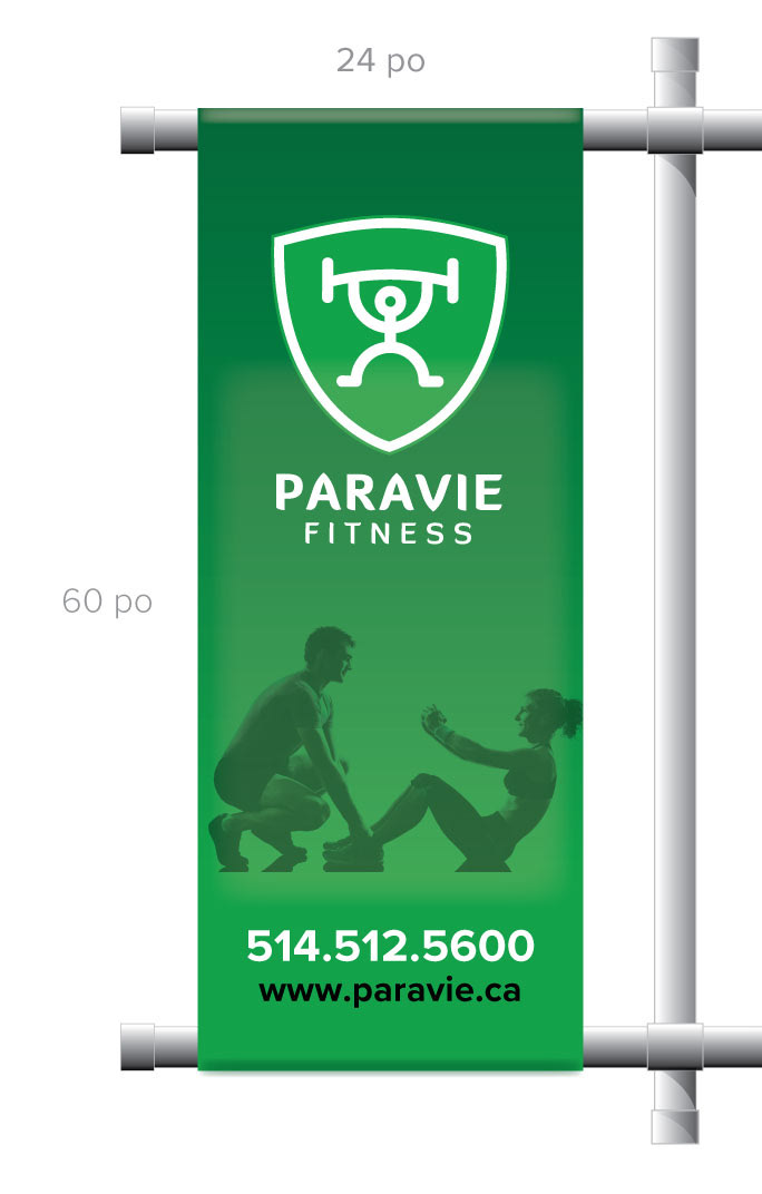 Concept for exterior sign/banner. Client : Paravie Fitness. © Design DXM