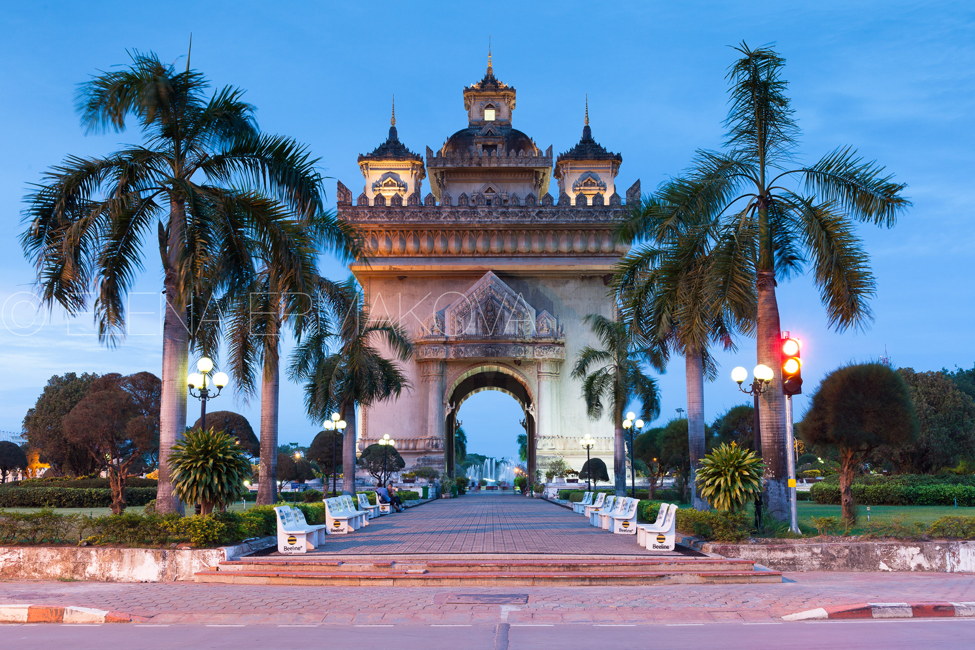 Patuxai monument in the centre of Vientiane, Laos.