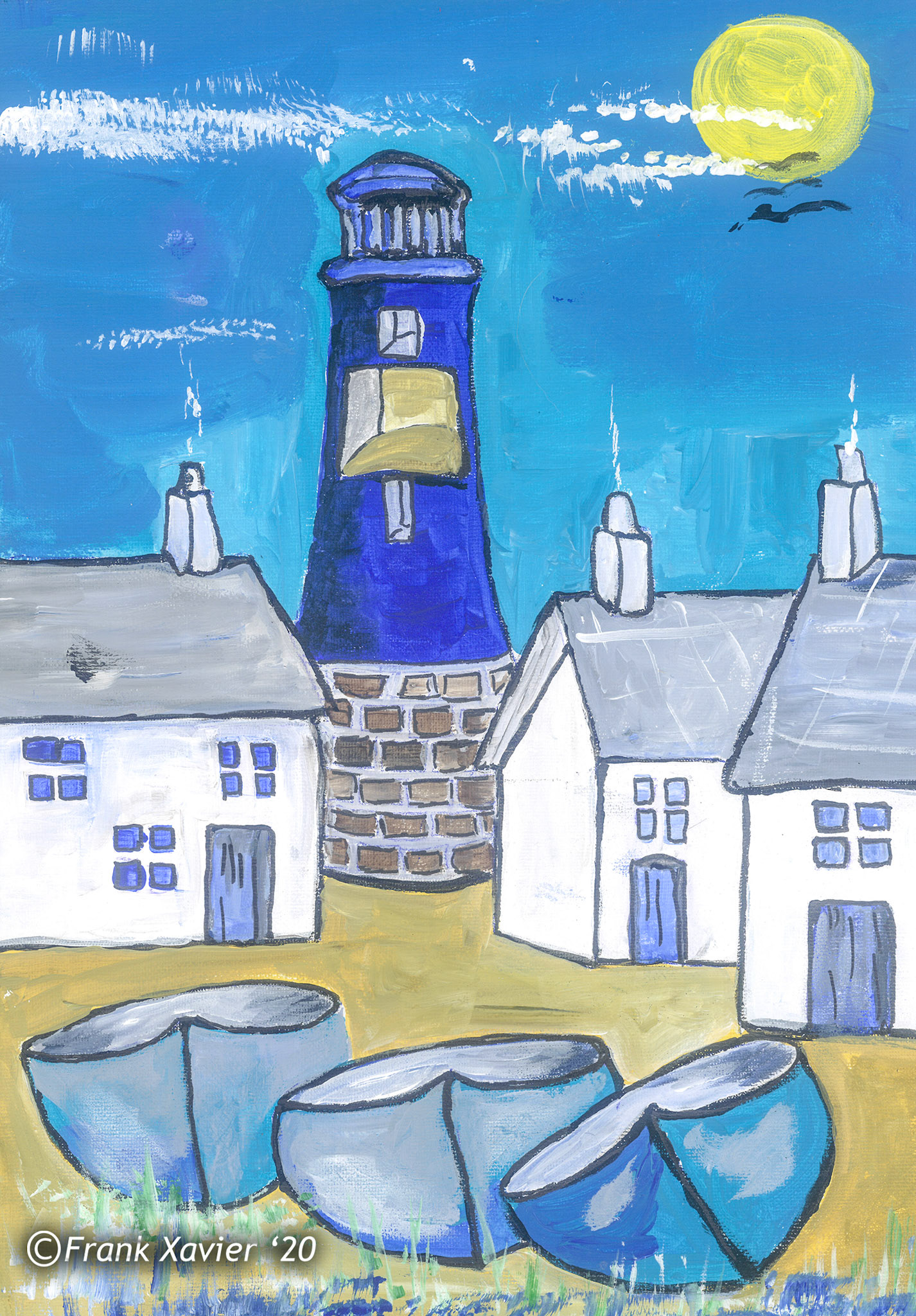 Strandort mit Leuchtturm | Frank Xavier Original | Acryl auf Leinwand | Größe 30 mal 40 cm