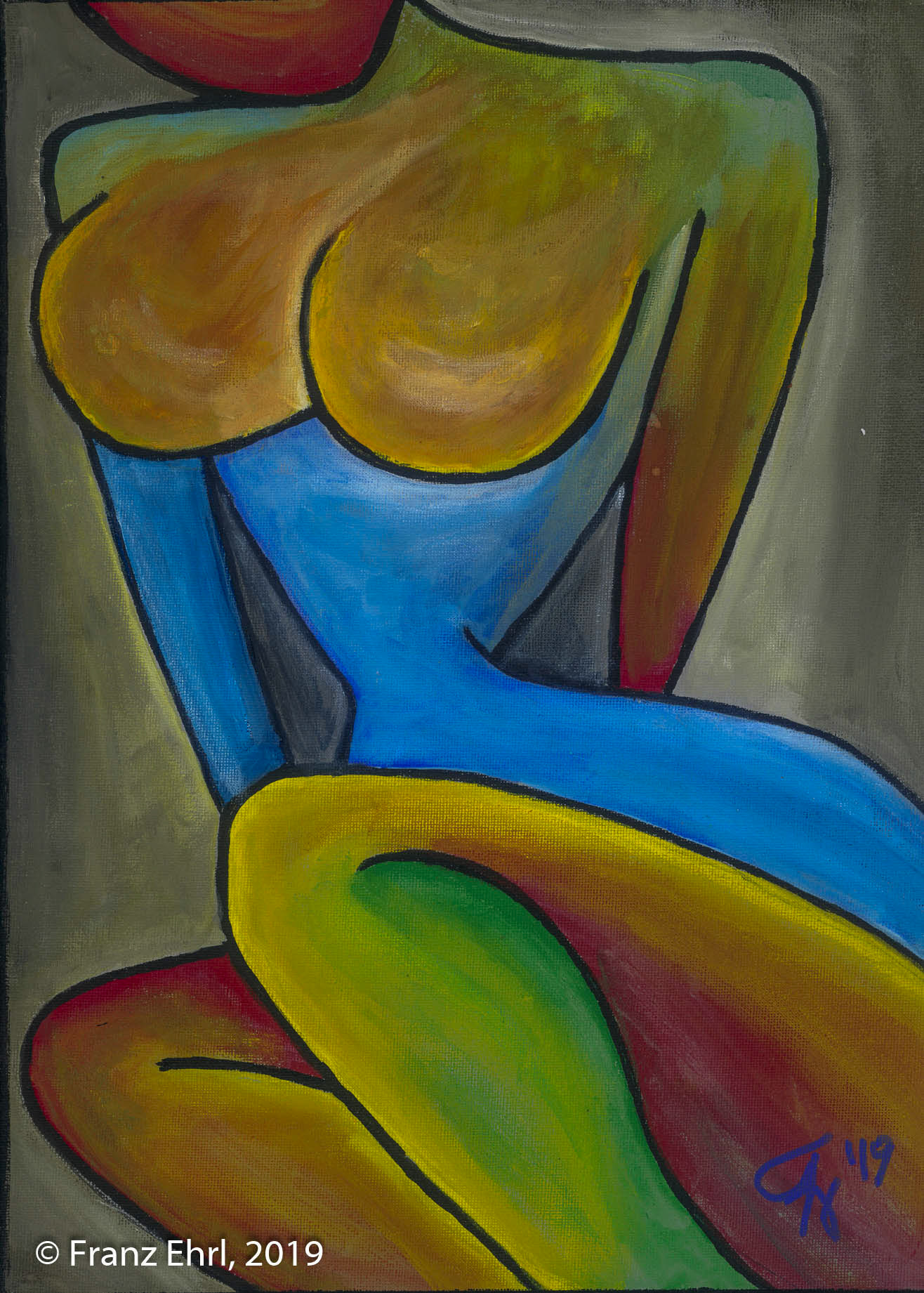 Weiblicher Akt,Originalgemälde Frank Xavirr für Visions of Energy 2019, Acryl auf Leinwand, Keilrahmen, 30 mal 40 cm
