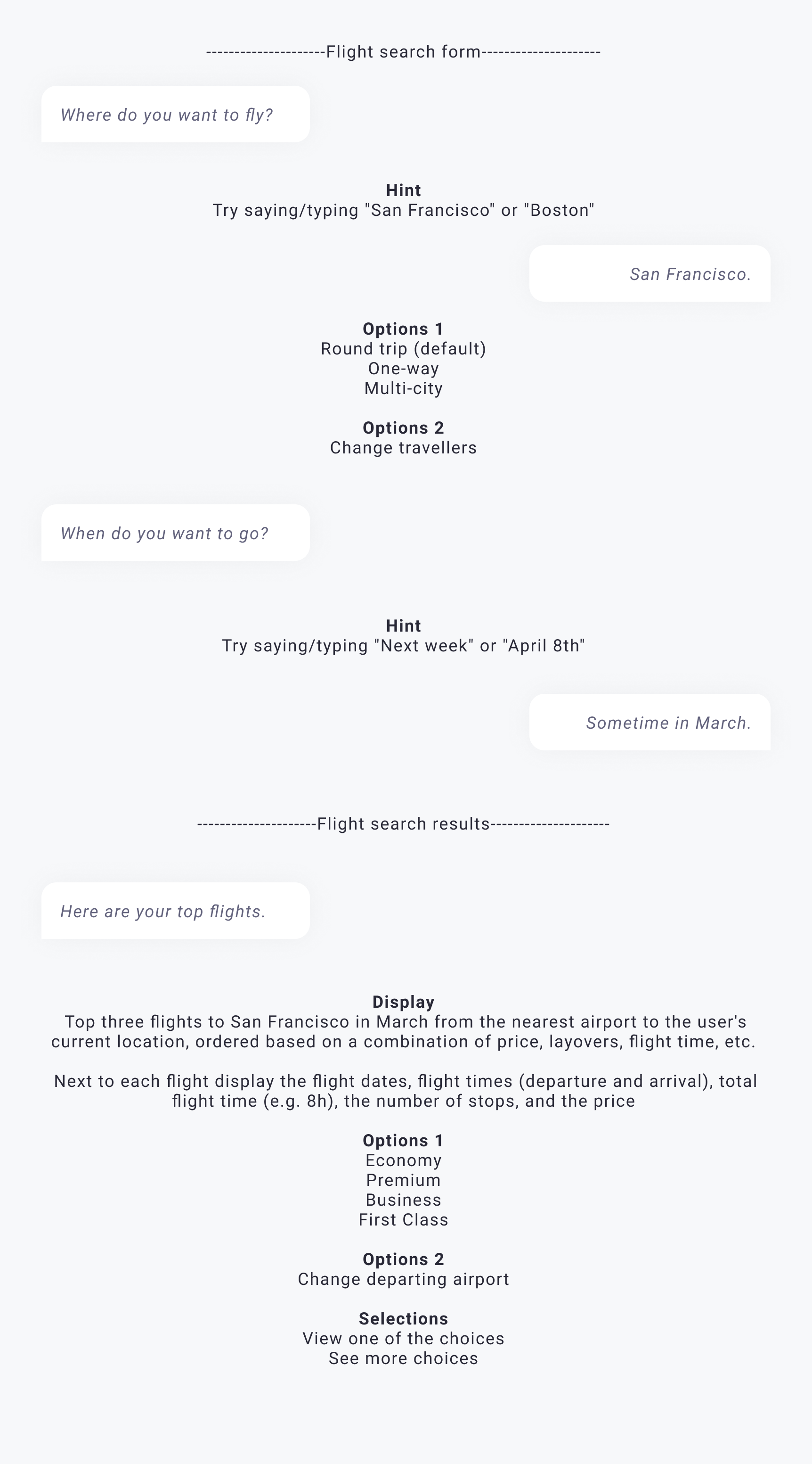 Written conversation for booking a flight