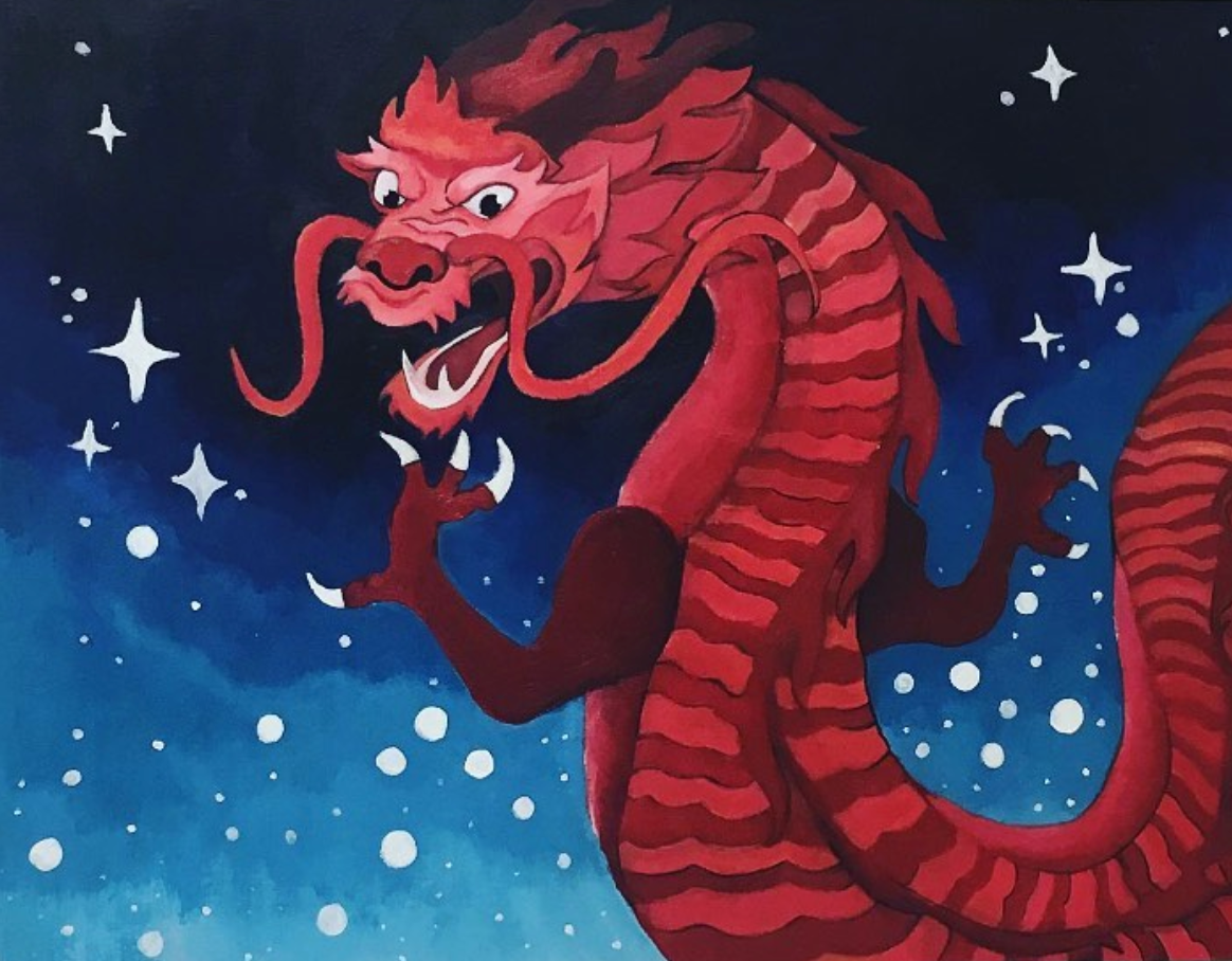 “Red Shooting Star” | 18” x 24” | Acrylic and Posca pens
