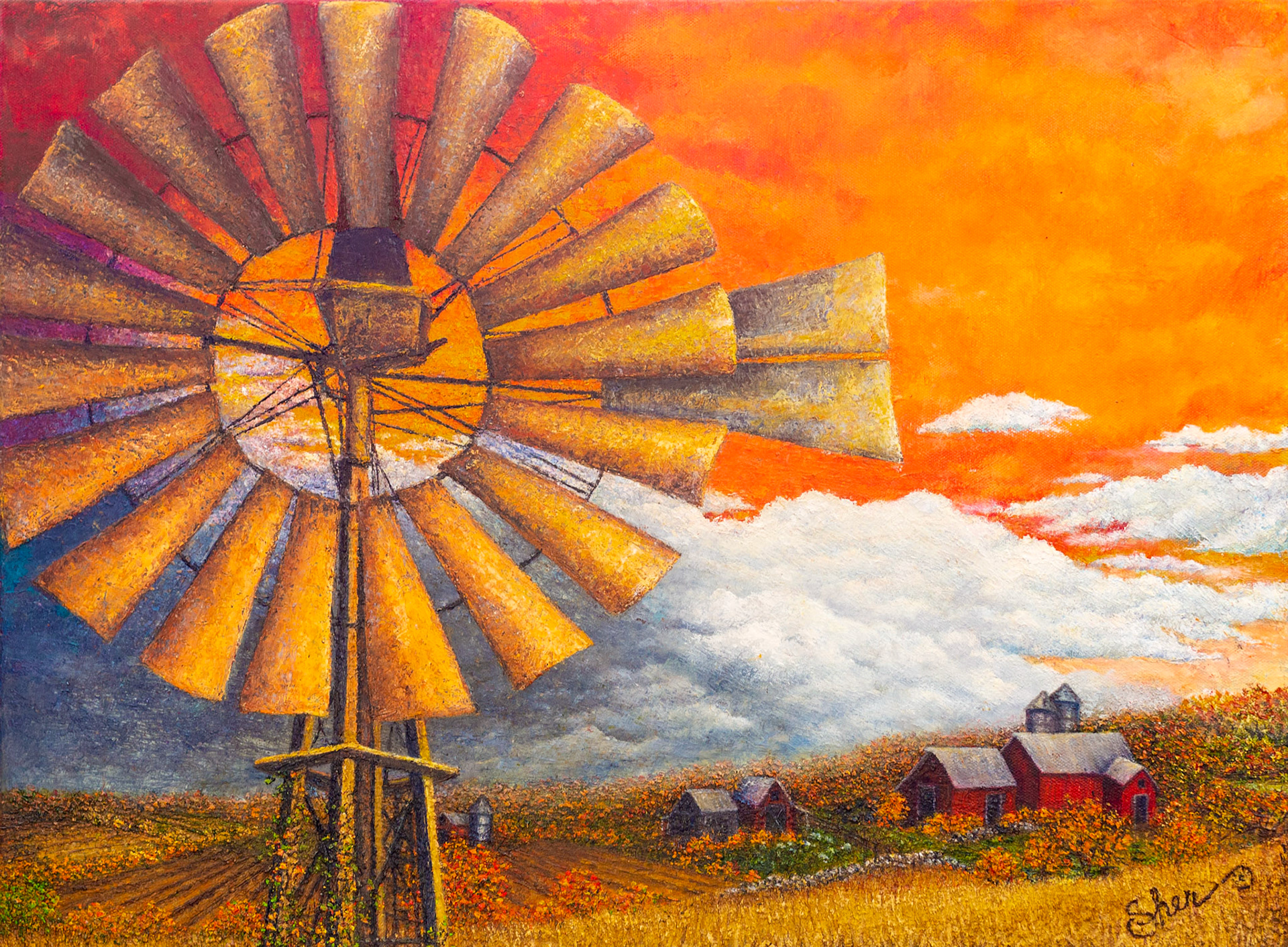 Standing Tall in the  Autumn Sky - Oil Painting